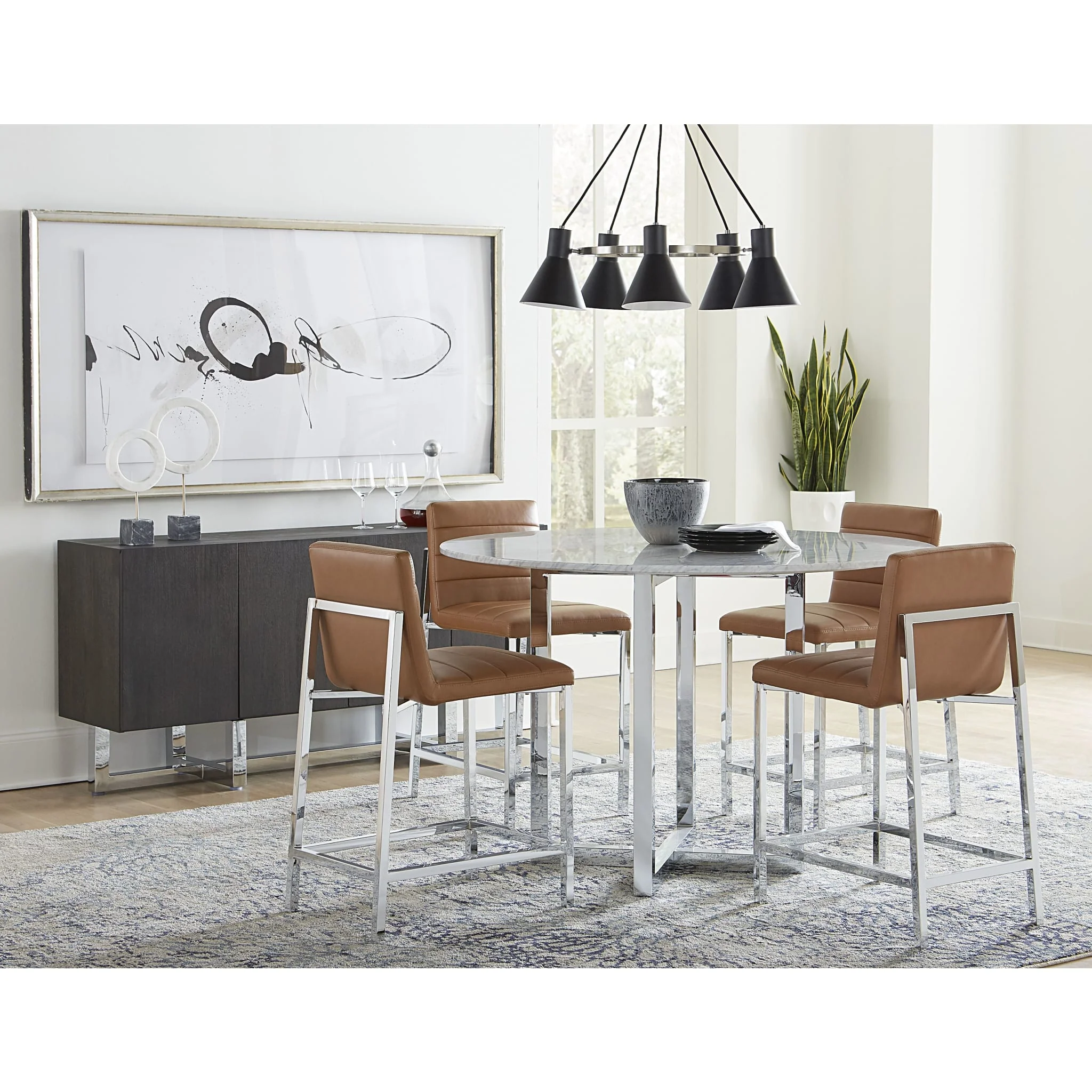 Amalfi Metal Back Bar Stool in Cognac Leather - Image 3