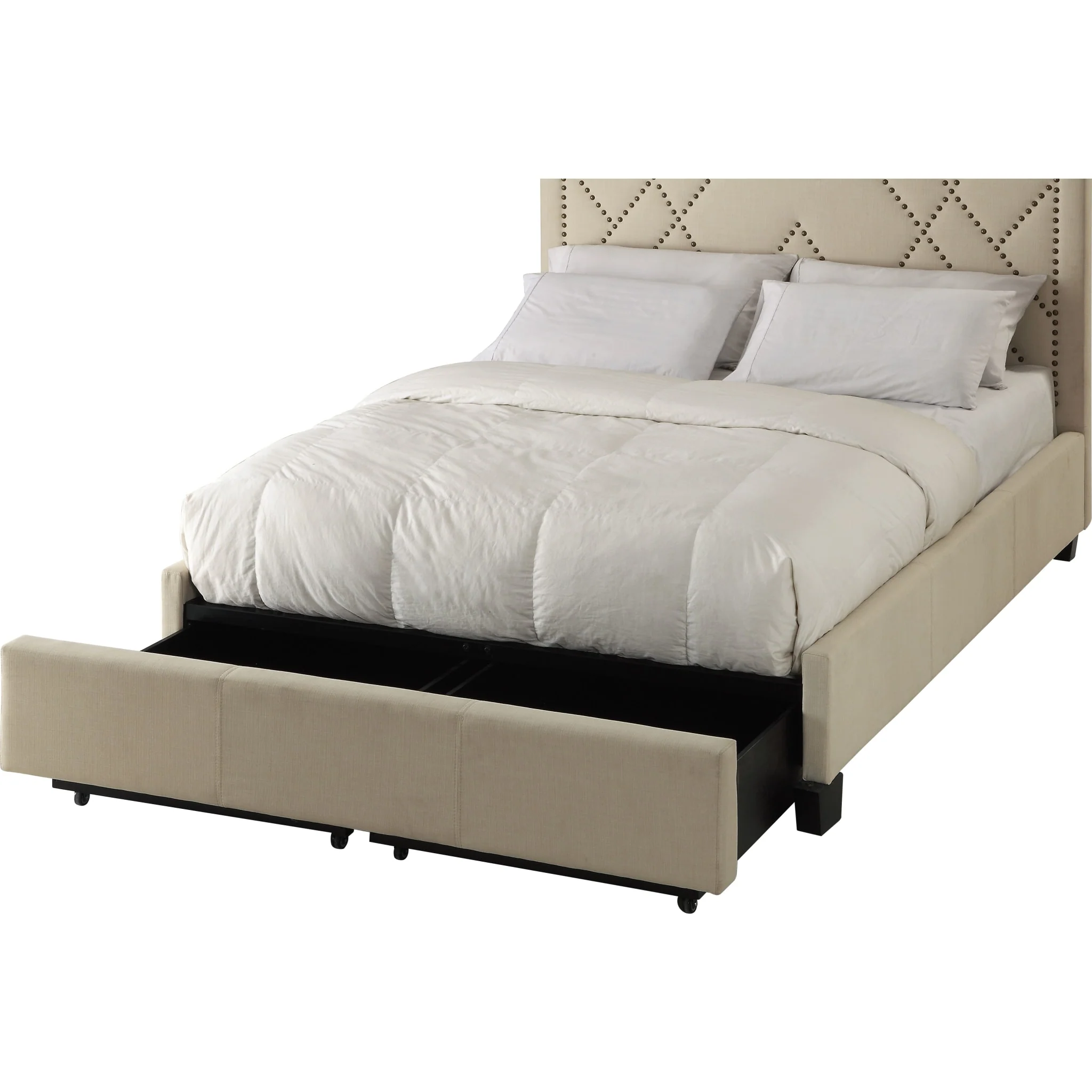 Vienne Nailhead Upholstered Platform Storage Bed in Powder - Image 6