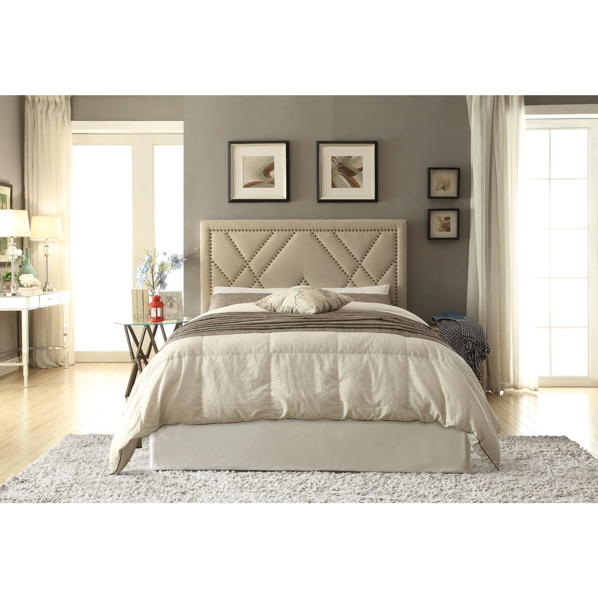 Vienne Nailhead Patterned Upholstered Headboard in Powder - Image 2