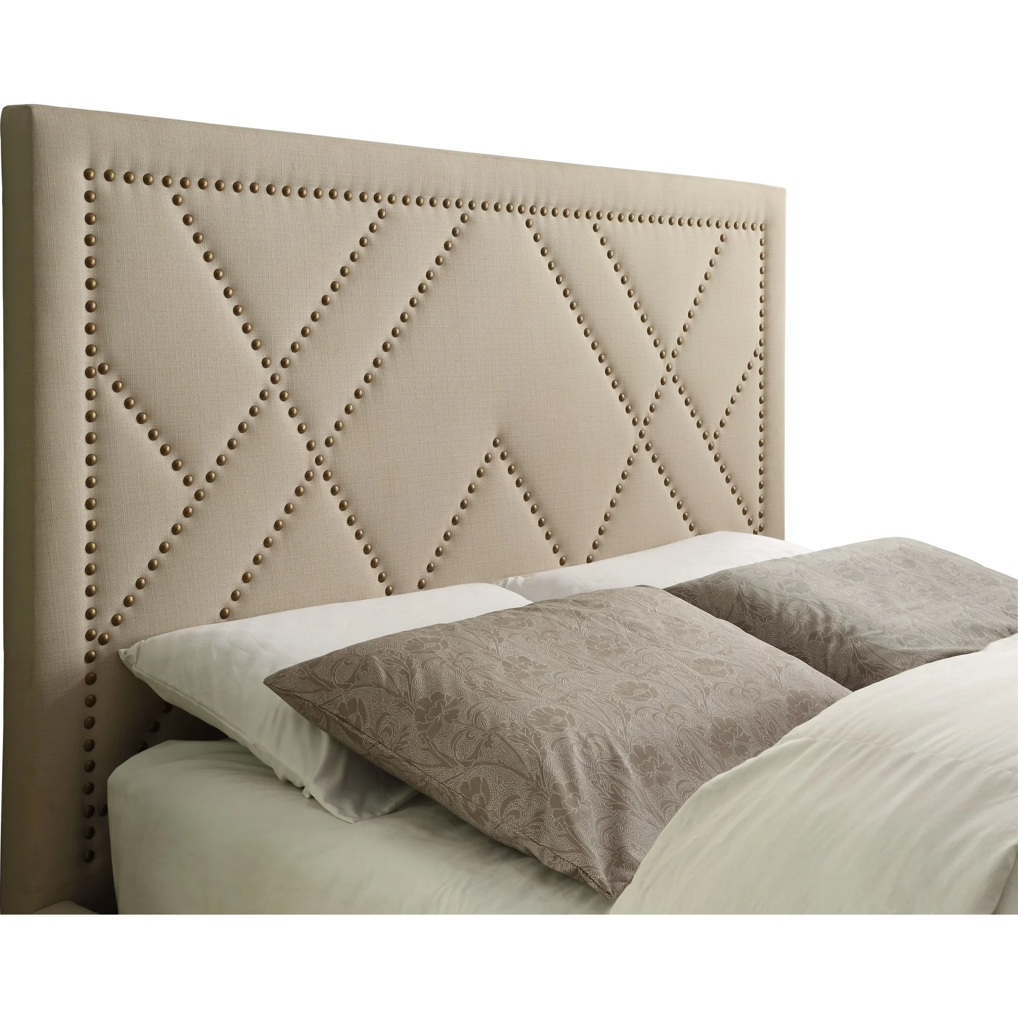 Vienne Nailhead Patterned Upholstered Headboard in Powder - Image 4