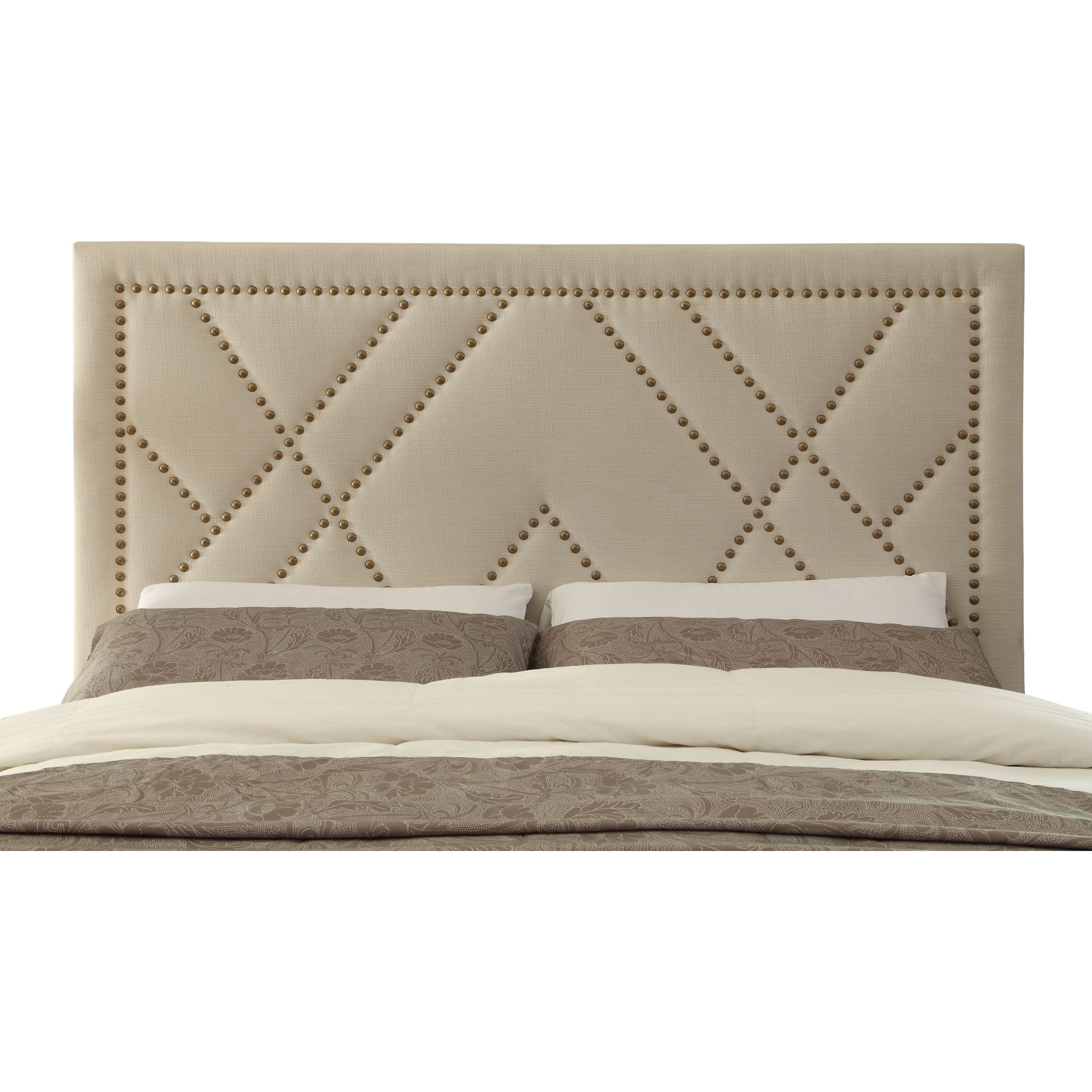 Vienne Nailhead Patterned Upholstered Headboard in Powder - Image 6