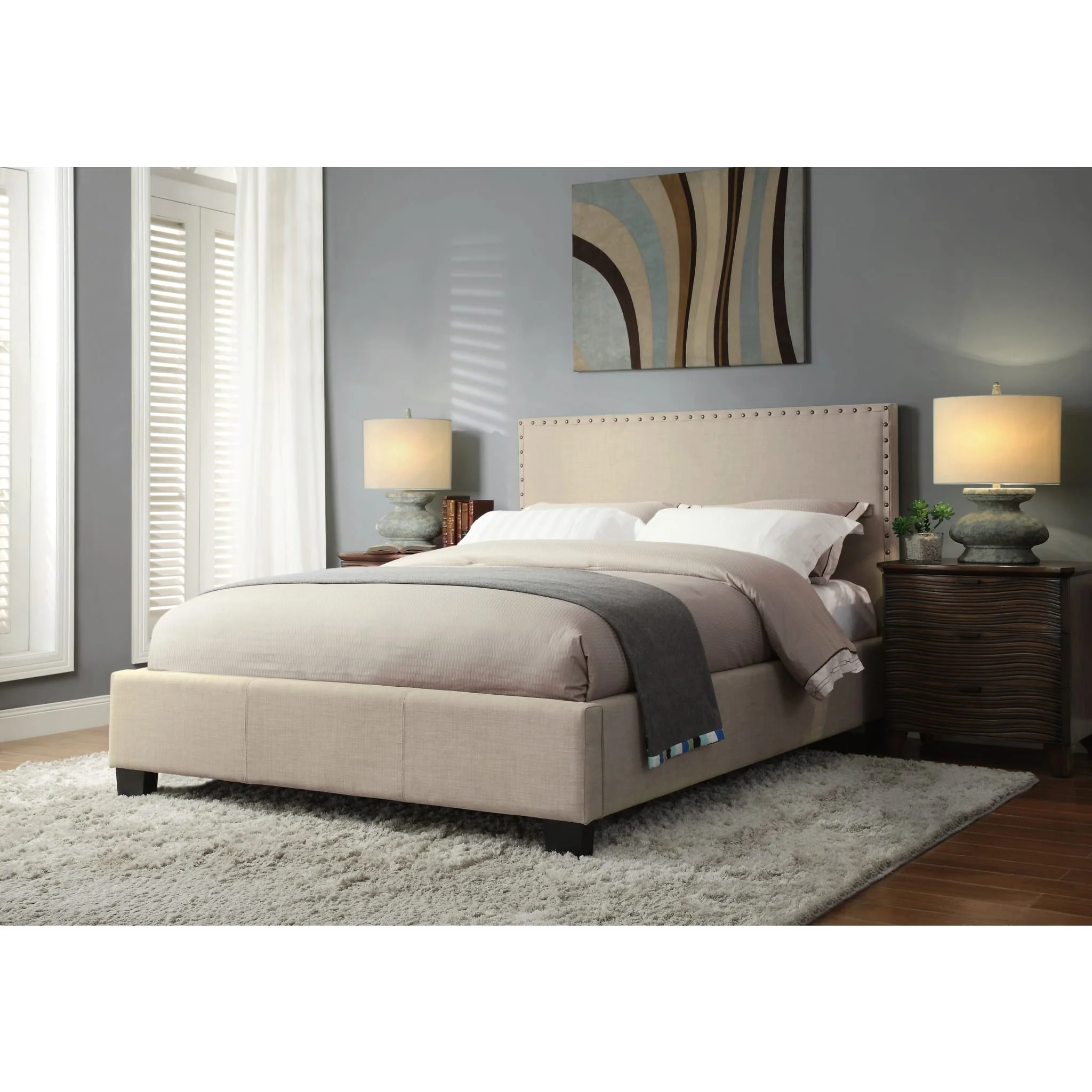 Tavel Nailhead Footboard Storage Bed in Toast Linen - Image 9