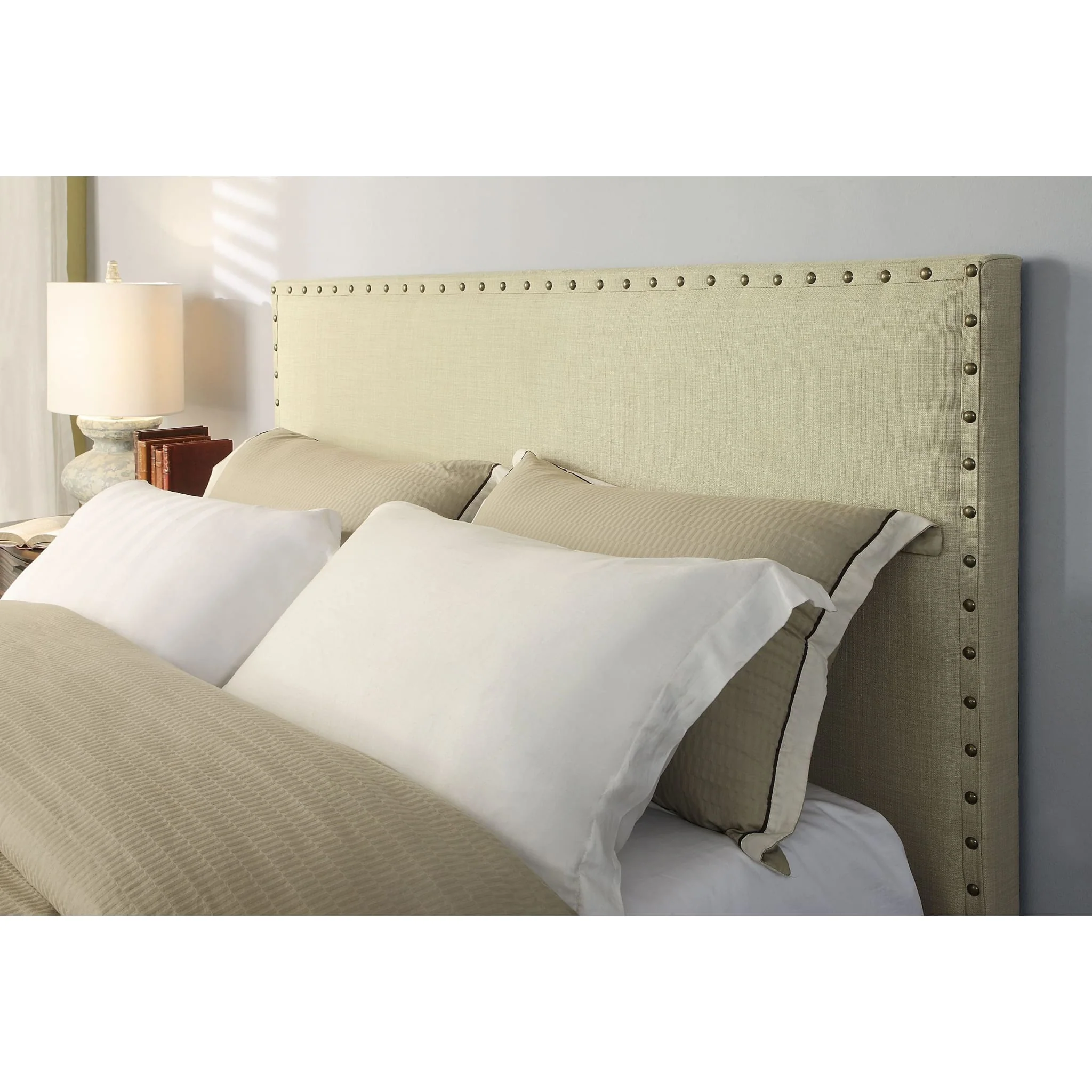 Tavel Nailhead Upholstered Platform Bed in Tumbleweed - Image 3
