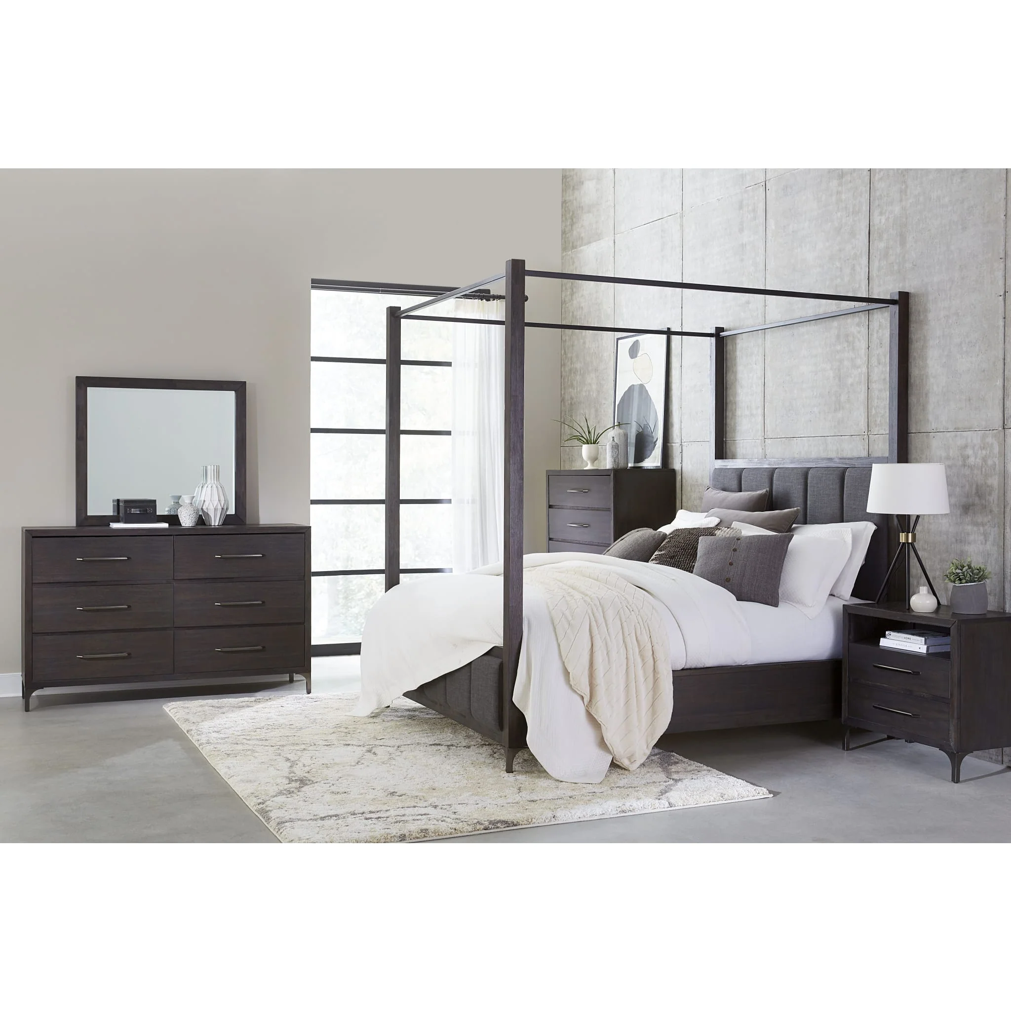 Lucerne Upholstered Canopy Bed in Vintage Coffee - Image 3