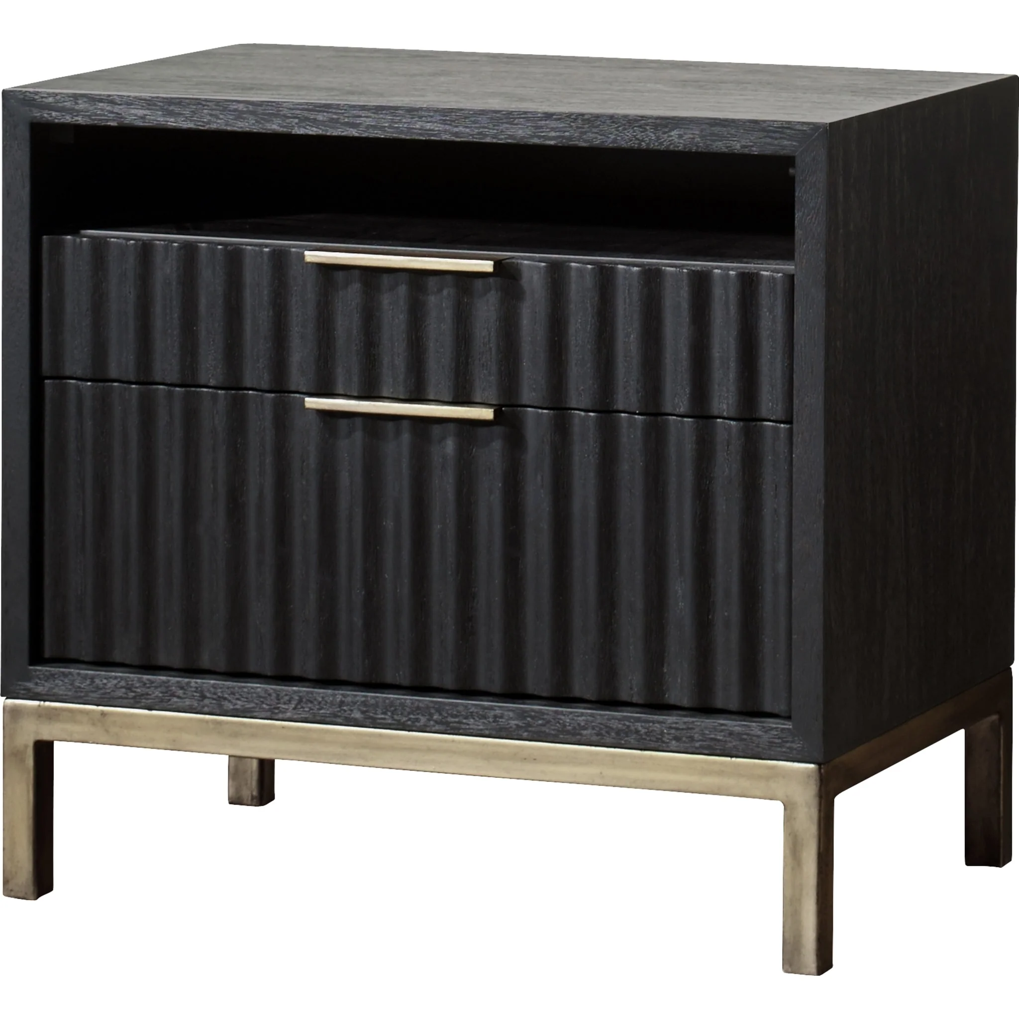 Kentfield Solid Wood Two Drawer Nightstand in Black Drifted Oak - Image 4