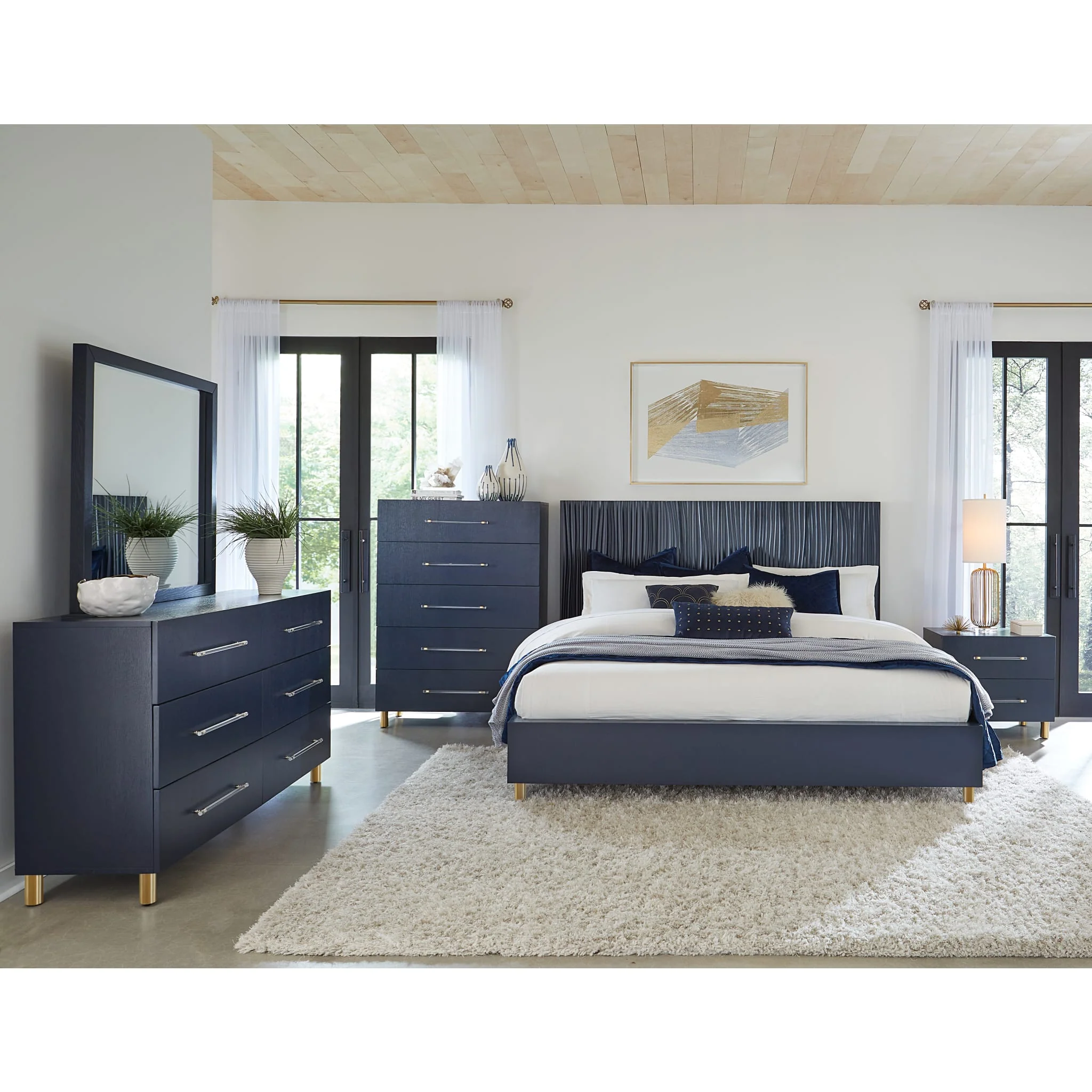 Argento Five Drawer Chest in Navy Blue and Burnished Brass (2024) - Image 4