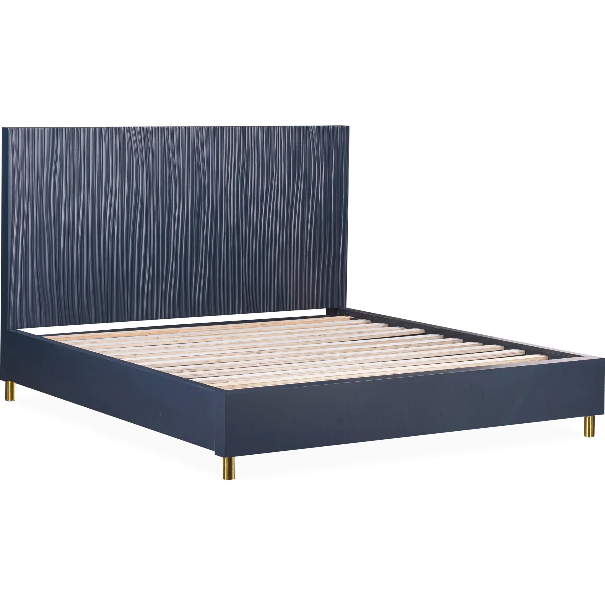 Argento Wave-Patterned Bed in Navy Blue and Burnished Brass - Image 10