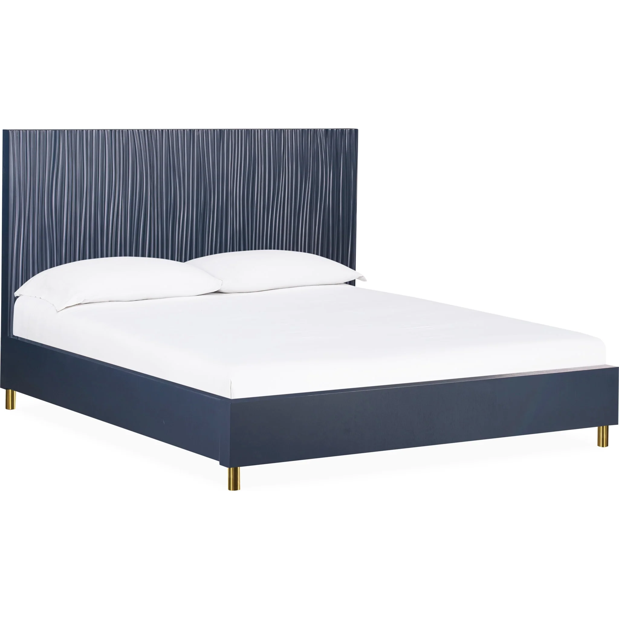 Argento Wave-Patterned Bed in Navy Blue and Burnished Brass - Image 7