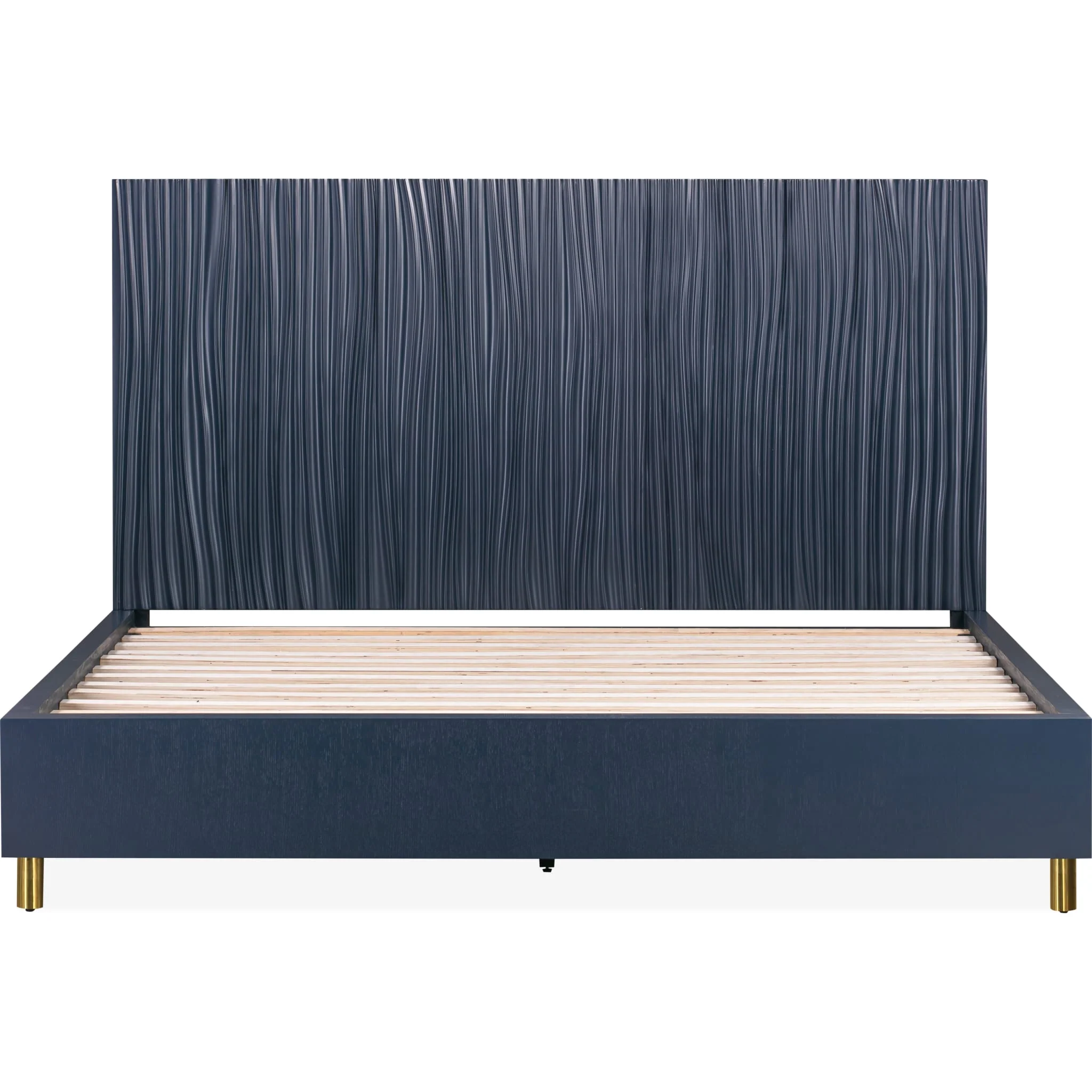 Argento Wave-Patterned Bed in Navy Blue and Burnished Brass - Image 9