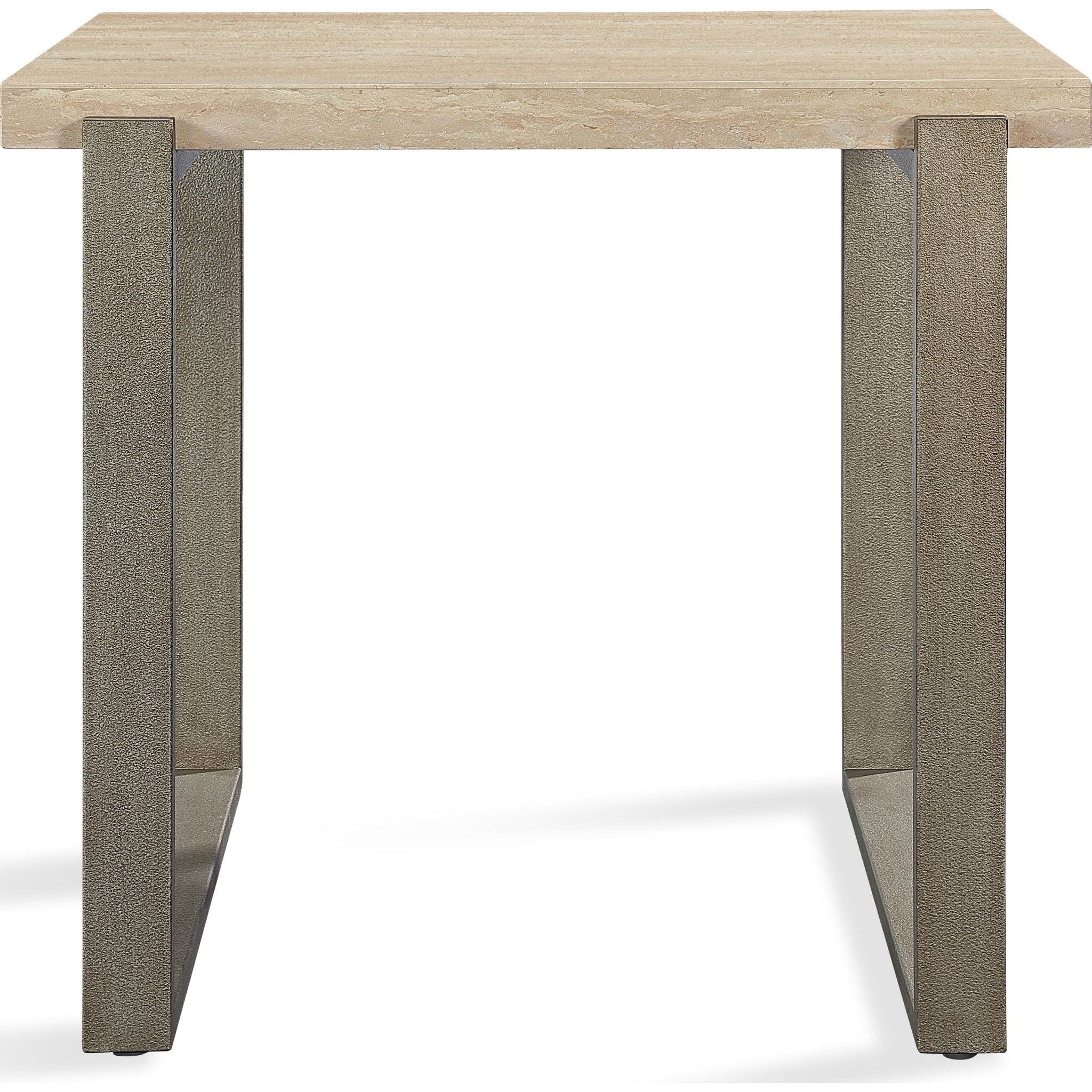 Ariela Natural Travertine End Table with Bronze Metal Base - Image 5