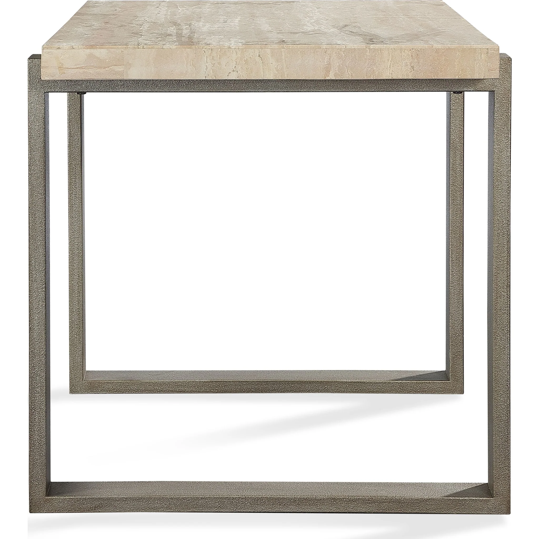 Ariela Natural Travertine End Table with Bronze Metal Base - Image 6