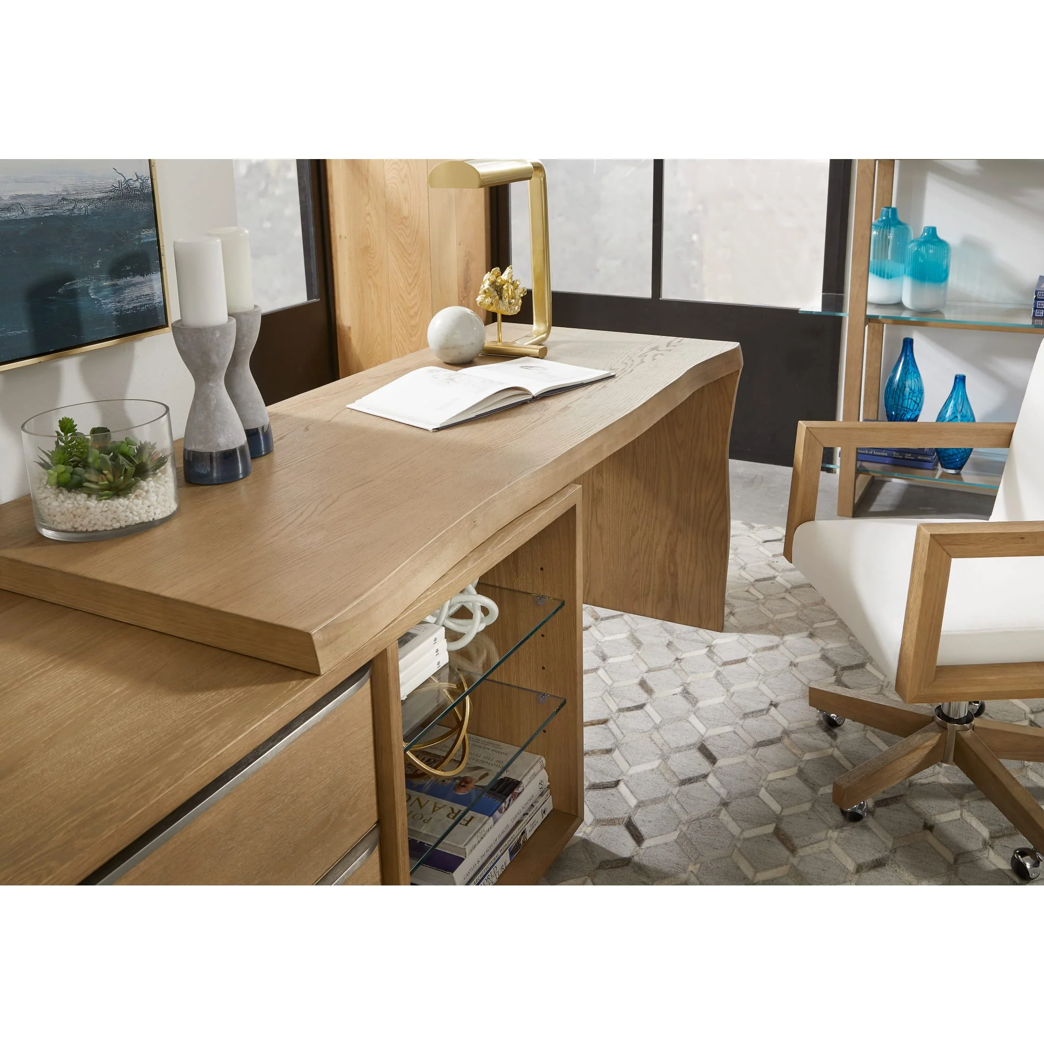 One Live Edge Edge Executive Desk in White Oak and Glass - Image 6