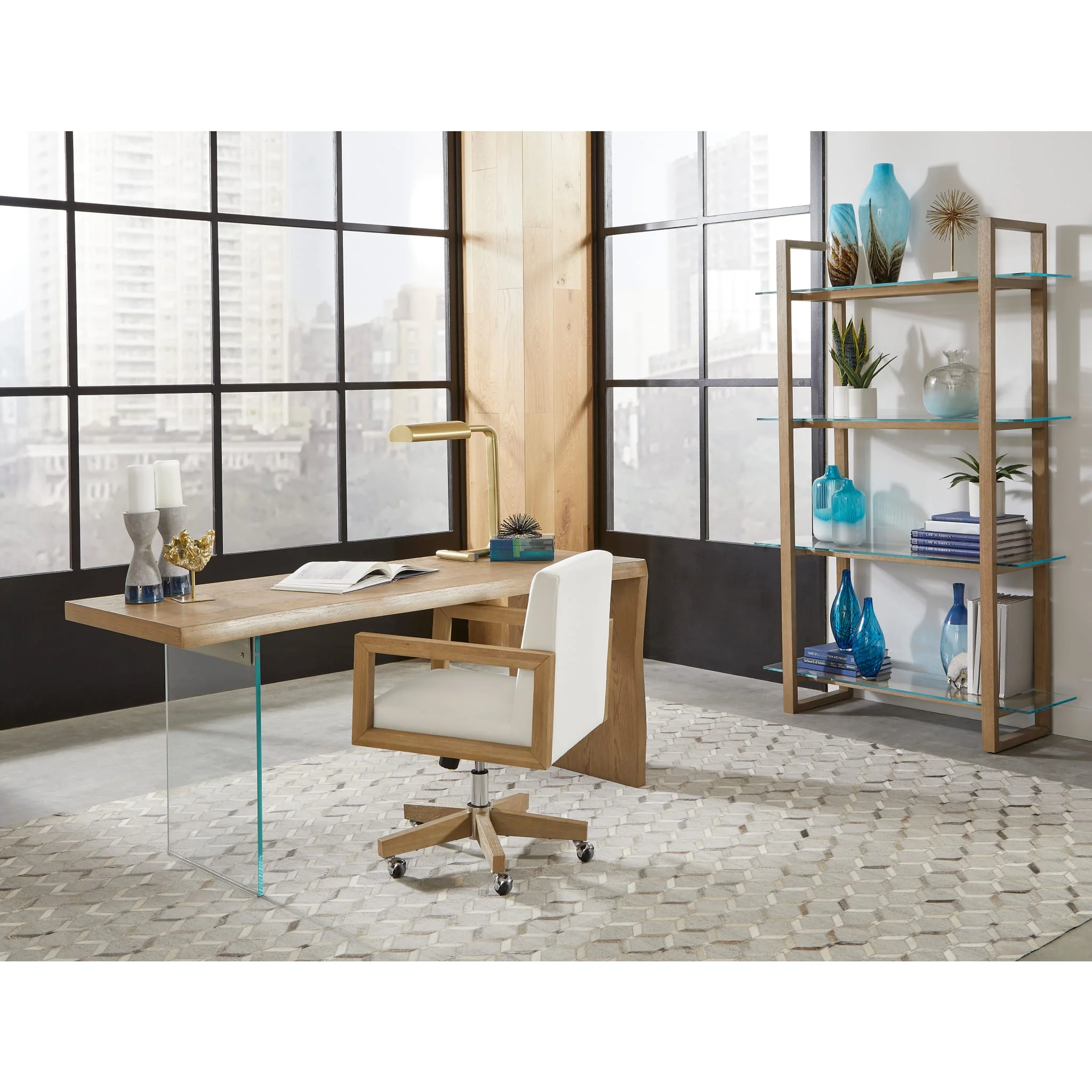 One Modern Coastal Glass Shelf Bookcase in Solid Wood - Image 5