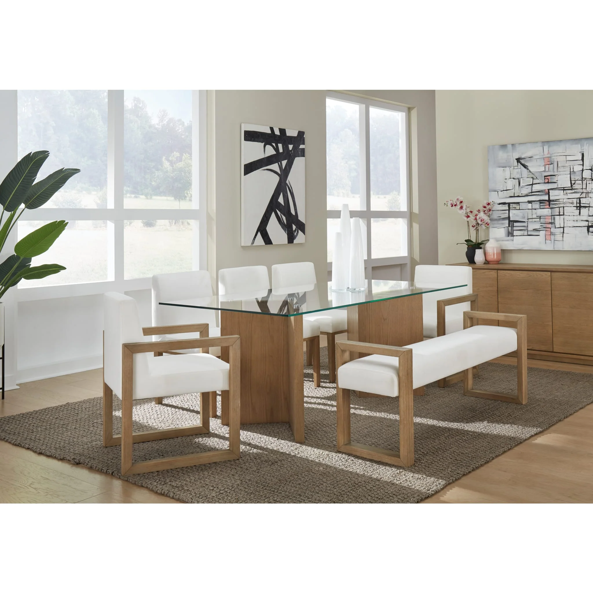 One Modern Coastal Glass Top Dining Table in White Oak - Image 4