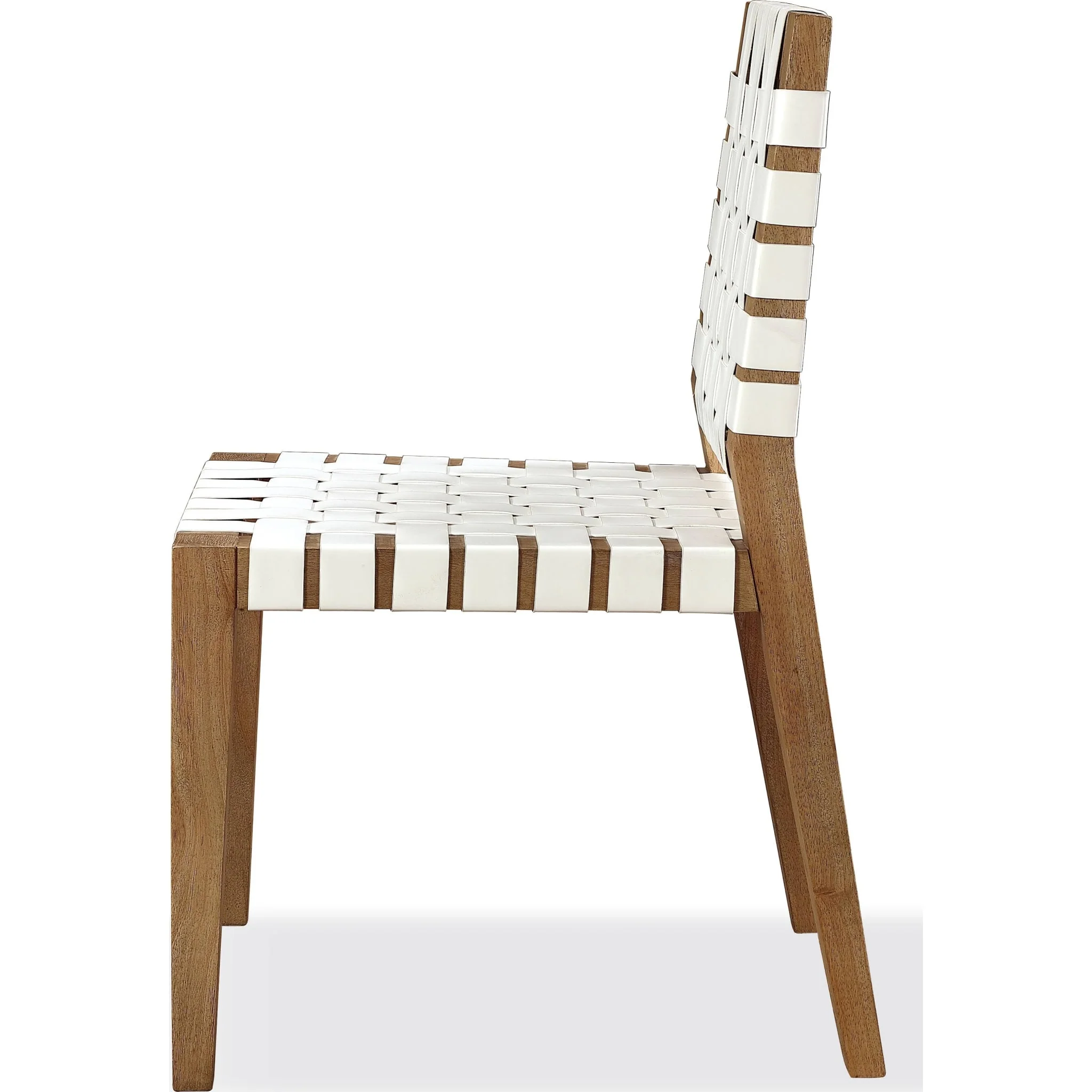 One Woven Leather and Solid Wood Dining Side Chair in White and Bisque - Image 3
