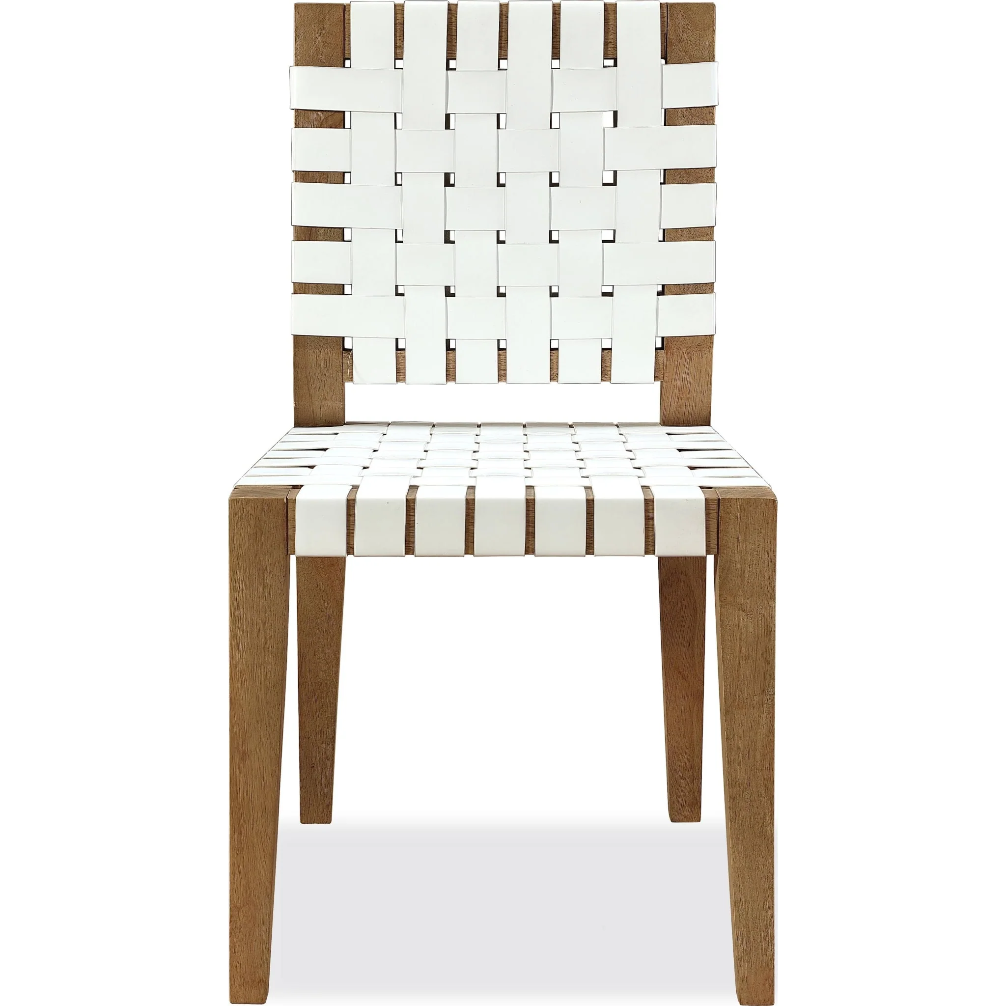 One Woven Leather and Solid Wood Dining Side Chair in White and Bisque - Image 4