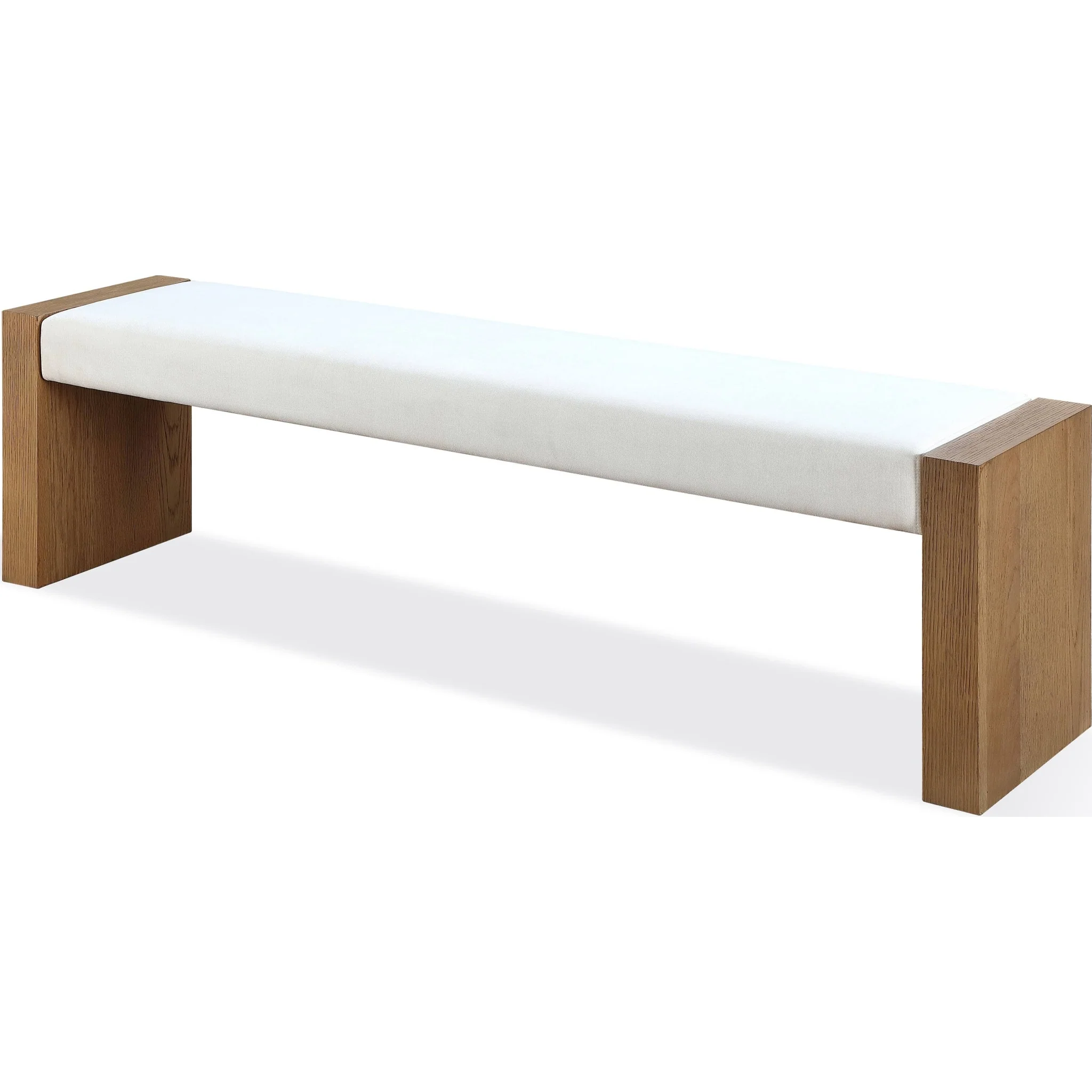 One Modern Coastal Slab Leg Upholstered Dining Bench in White Oak and White Pearl - Image 3