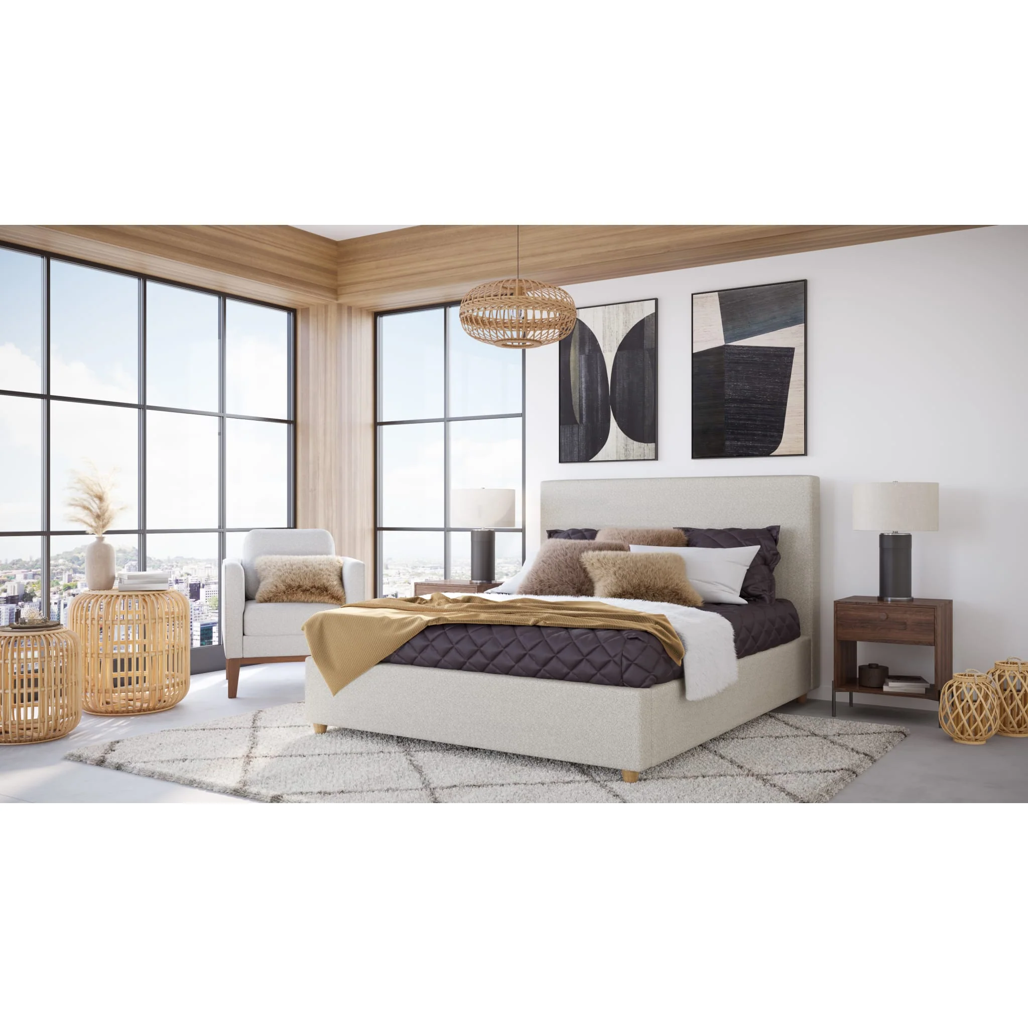 Olivia Upholstered Platform Bed in Ivory - Image 6