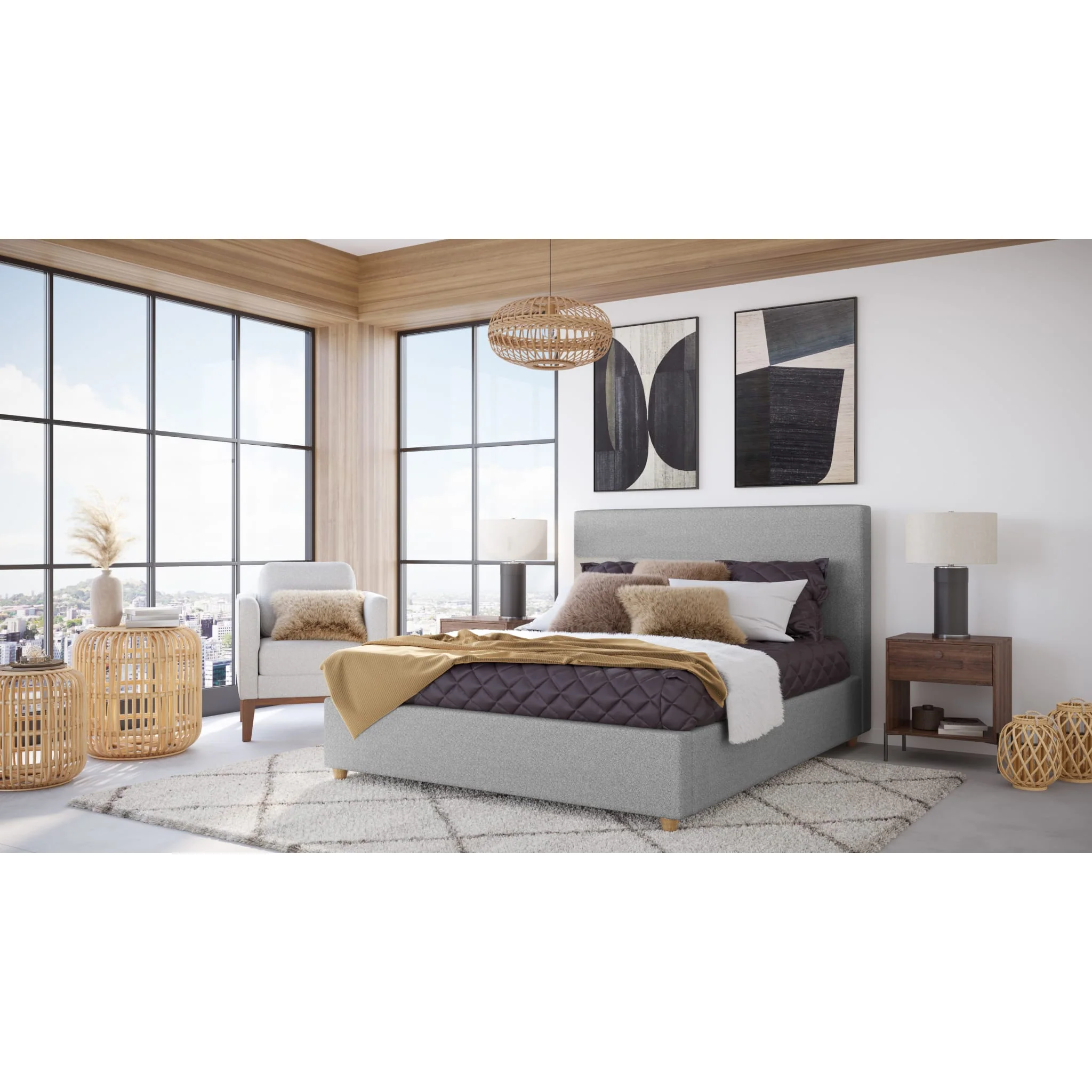 Olivia Upholstered Platform Bed in Pewter - Image 6