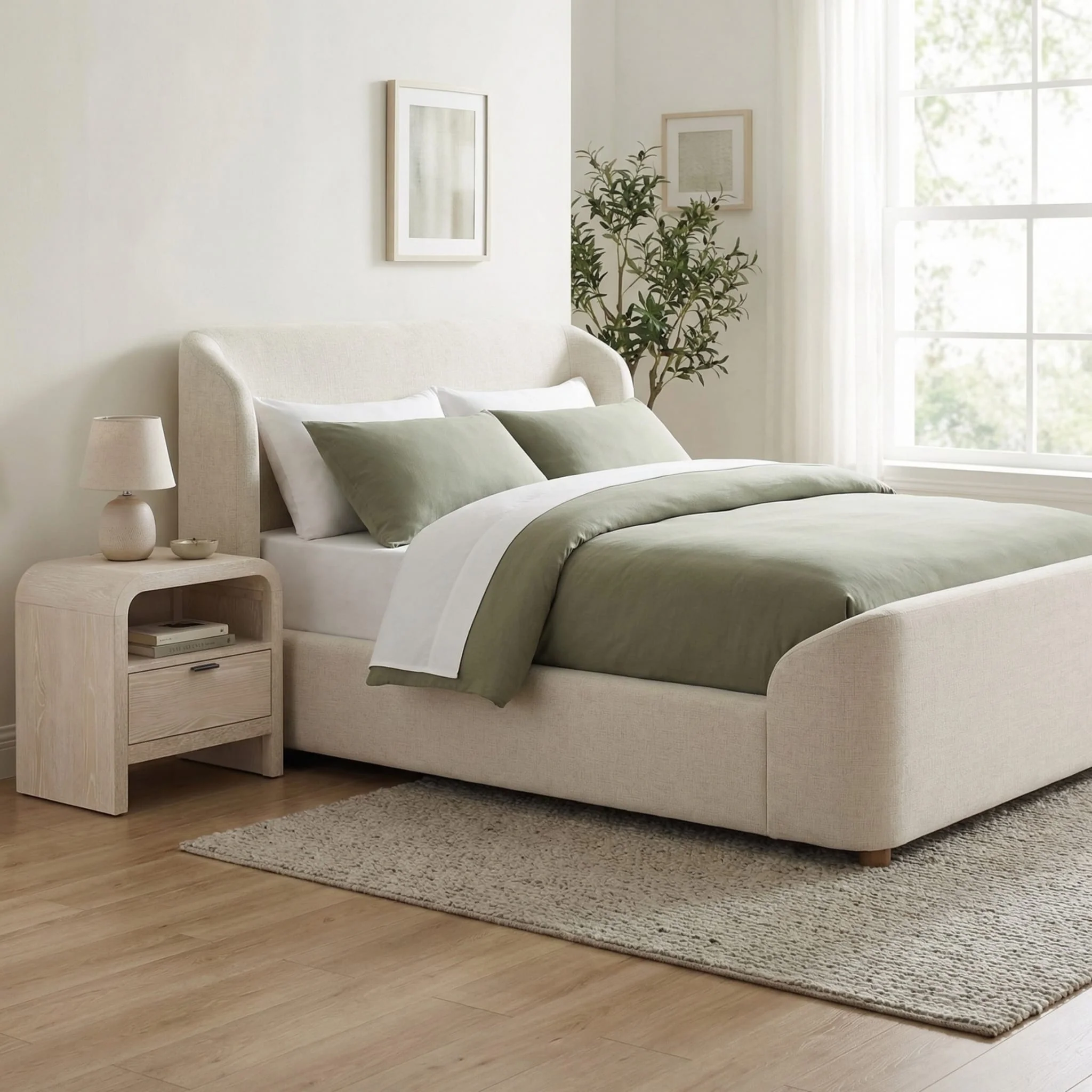 Kiki Upholstered Platform Bed in Whipped Honey Linen - Image 7
