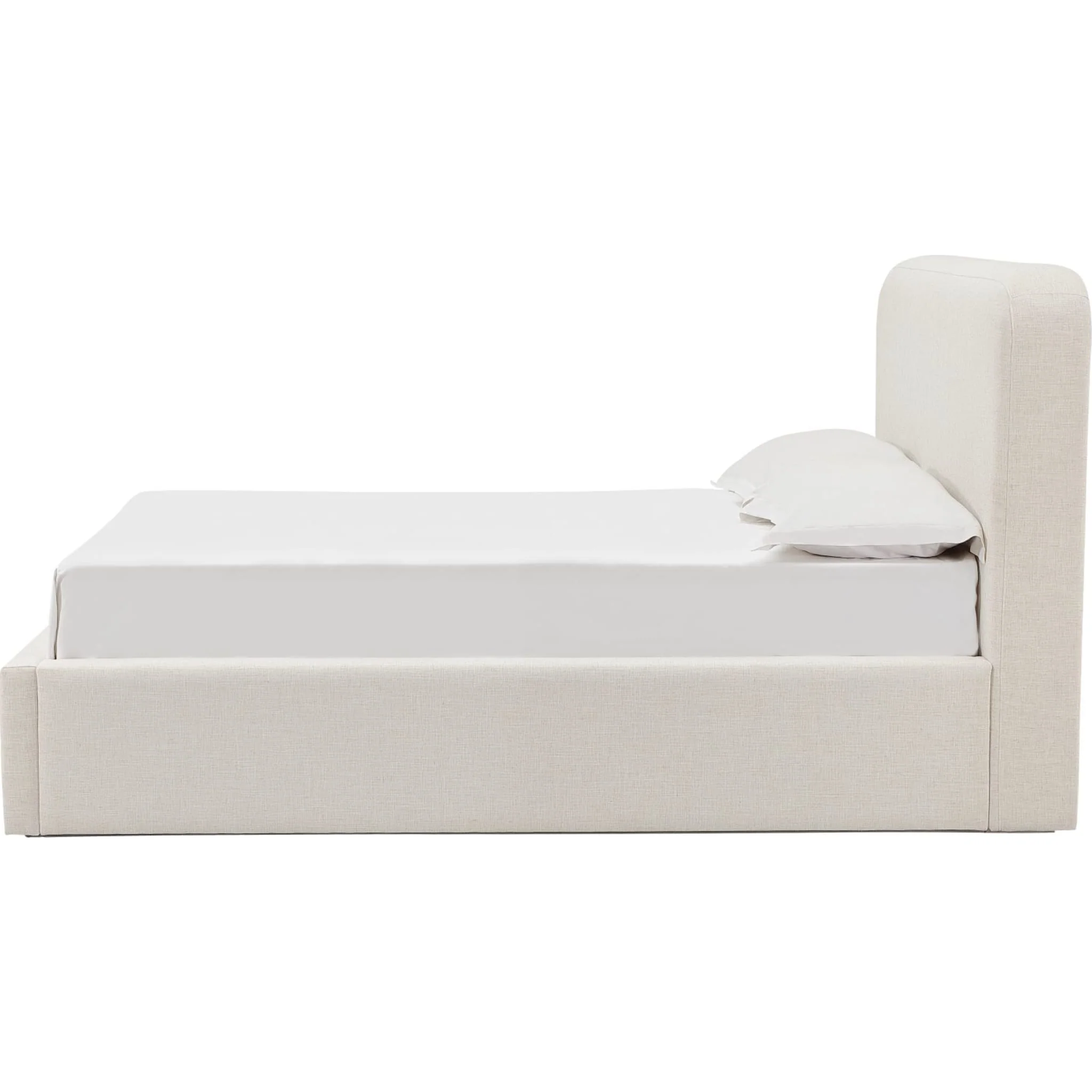 Off-White Upholstered Platform Bed in Whipped Honey Linen - Image 4