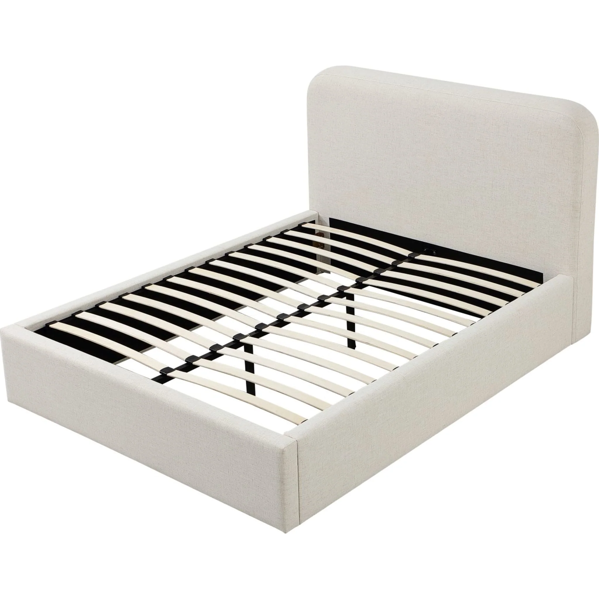 Off-White Upholstered Platform Bed in Whipped Honey Linen - Image 6