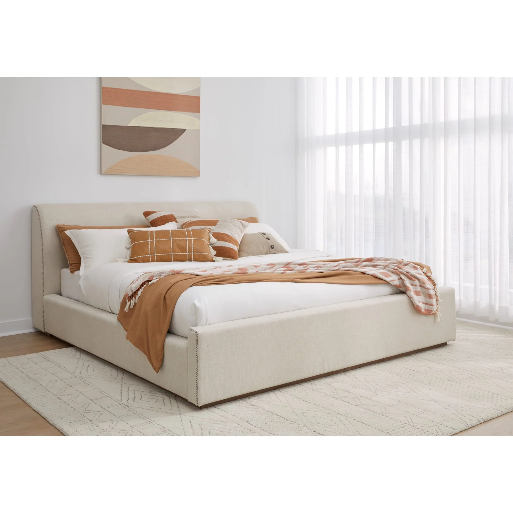 Louis Upholstered Platform Bed in Natural Linen - Image 3