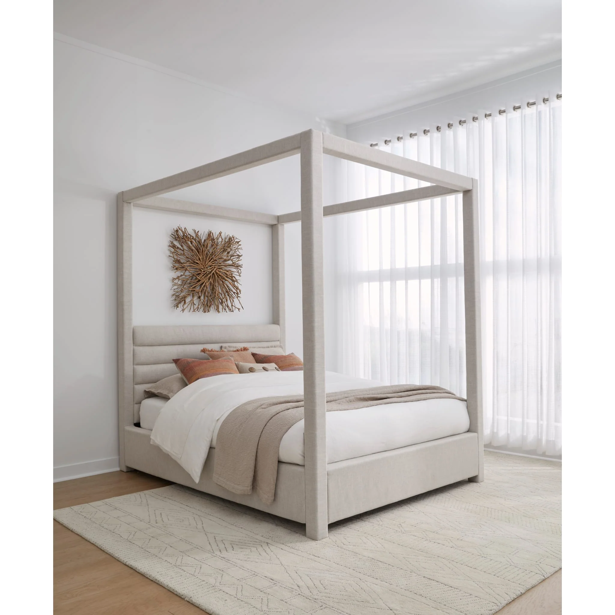 Rockford Upholstered Canopy Bed in Turtle Dove Linen - Image 3