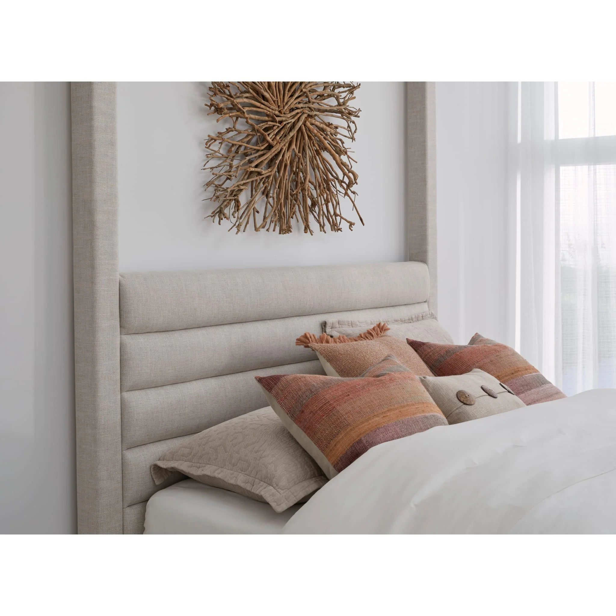 Rockford Upholstered Canopy Bed in Turtle Dove Linen - Image 4