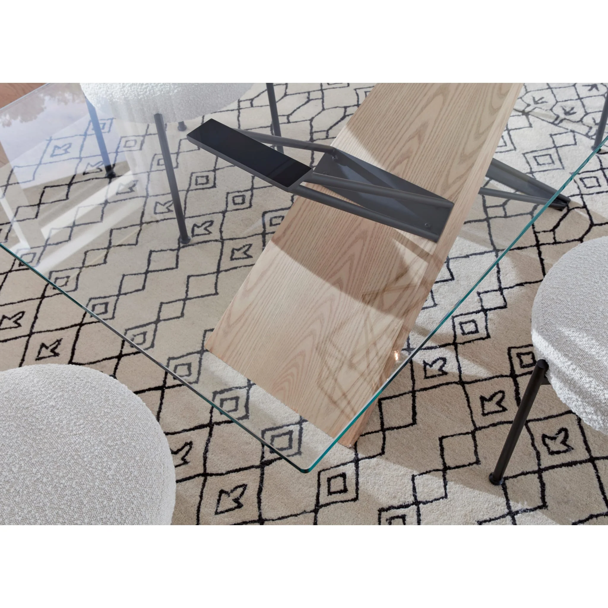 Aere Glass, Wood and Metal Rectangular Dining Table in Natural Ash and Black - Image 3