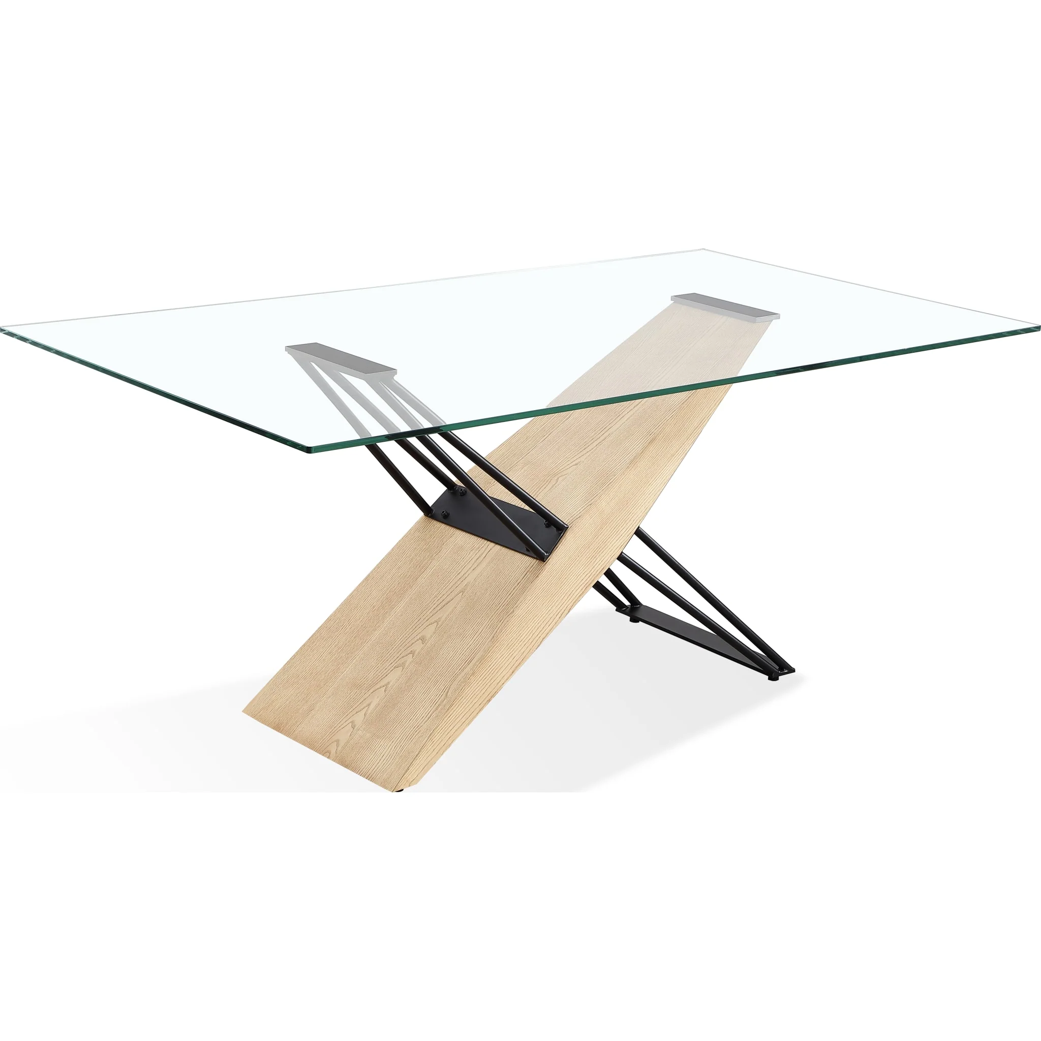 Aere Glass, Wood and Metal Rectangular Dining Table in Natural Ash and Black - Image 4