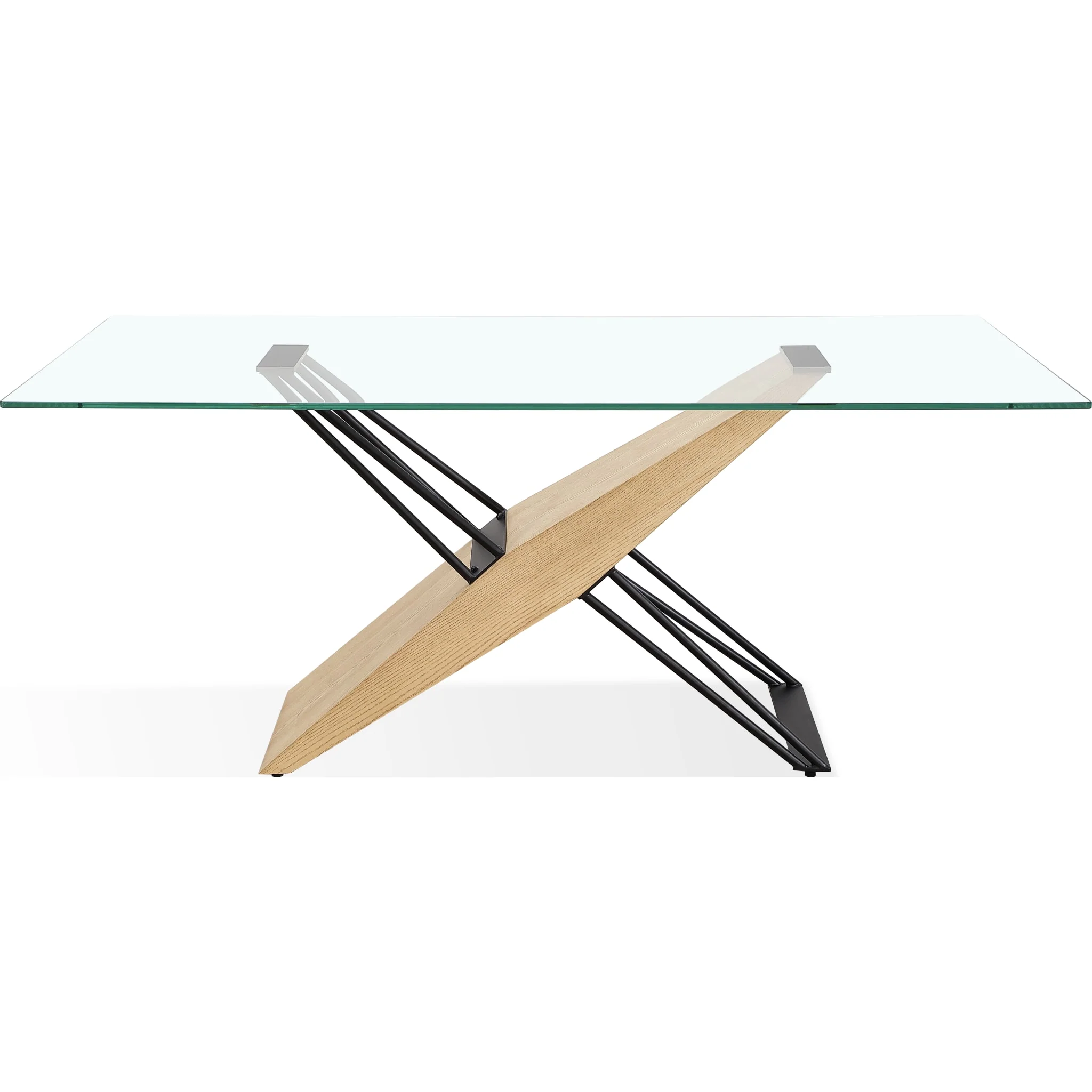 Aere Glass, Wood and Metal Rectangular Dining Table in Natural Ash and Black - Image 5