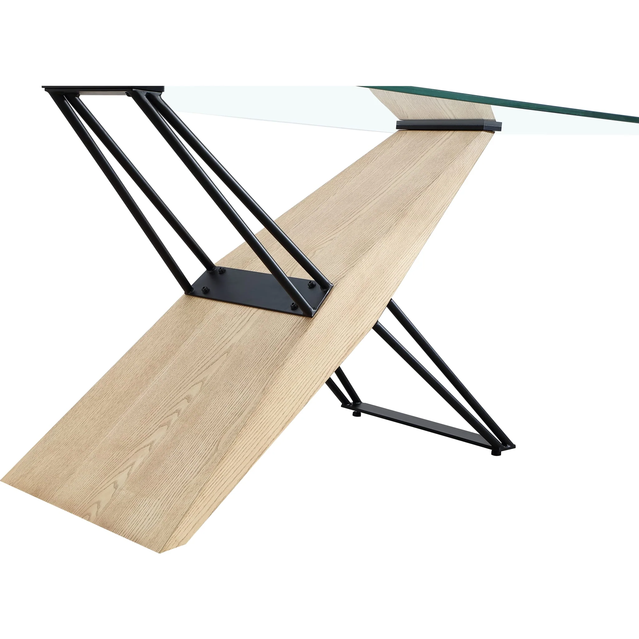 Aere Glass, Wood and Metal Rectangular Dining Table in Natural Ash and Black - Image 6
