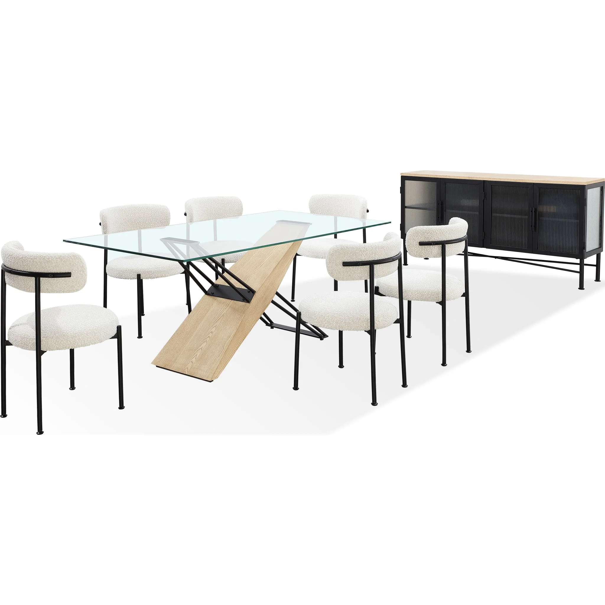 Aere Glass, Wood and Metal Rectangular Dining Table in Natural Ash and Black - Image 7