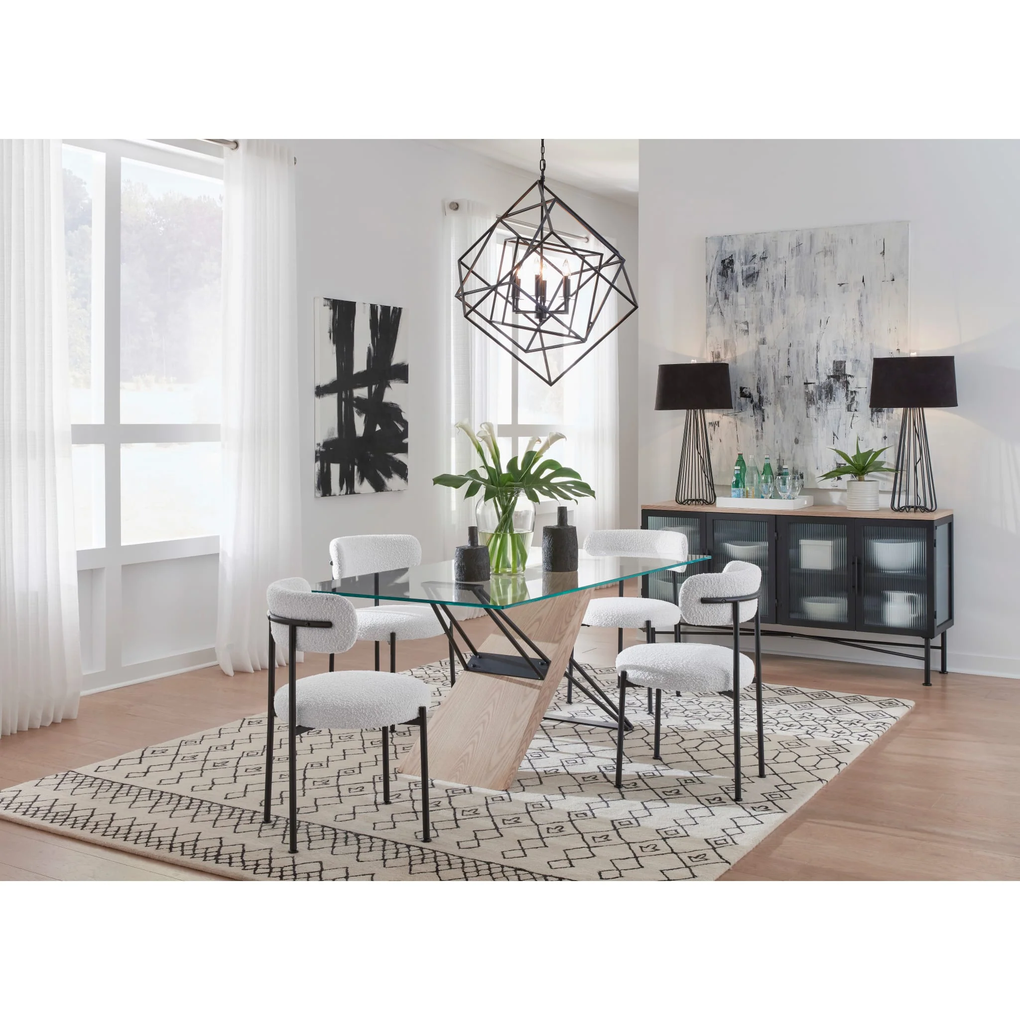Aere Boucle Upholstered Metal Leg Dining Chair in Ivory and Black - Image 3