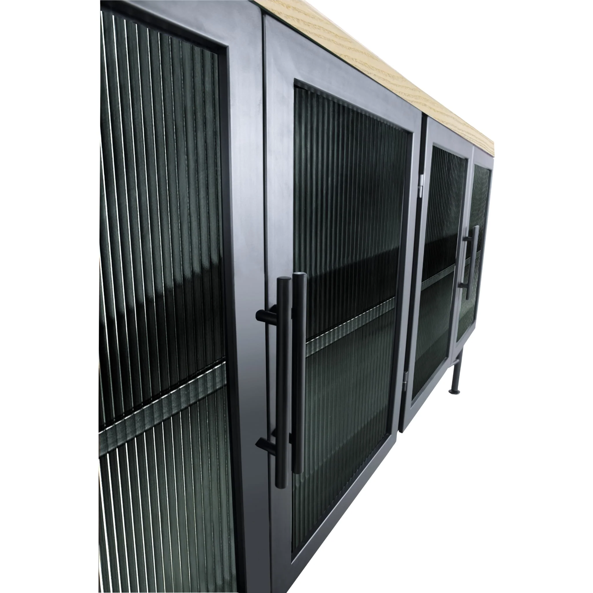 Aere Four Door Ribbed Glass, Metal and Wood Sideboard in Natural Ash and Black - Image 5