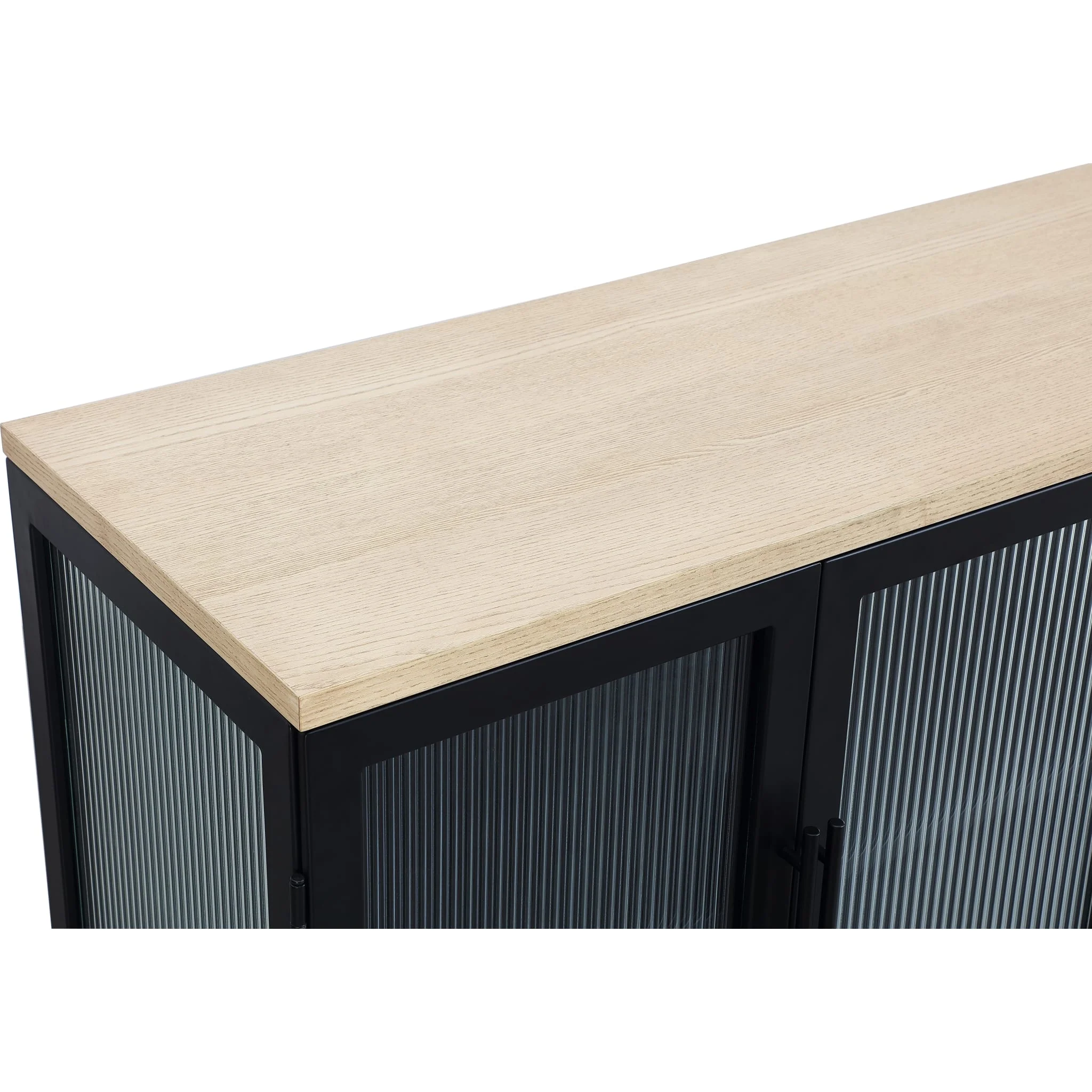 Aere Four Door Ribbed Glass, Metal and Wood Sideboard in Natural Ash and Black - Image 7