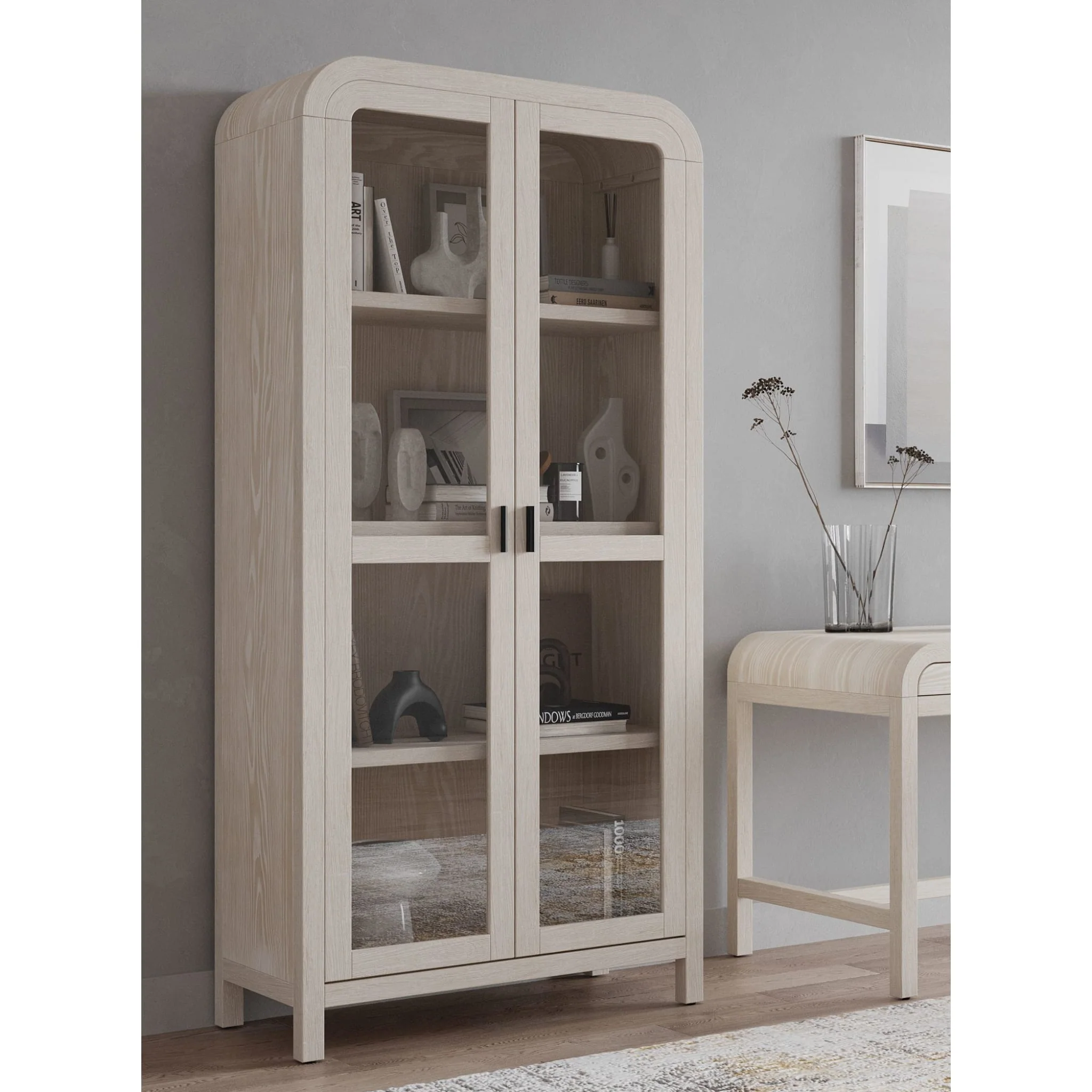 Drake Glass Door Wooden Bookcase in Sugar - Image 3