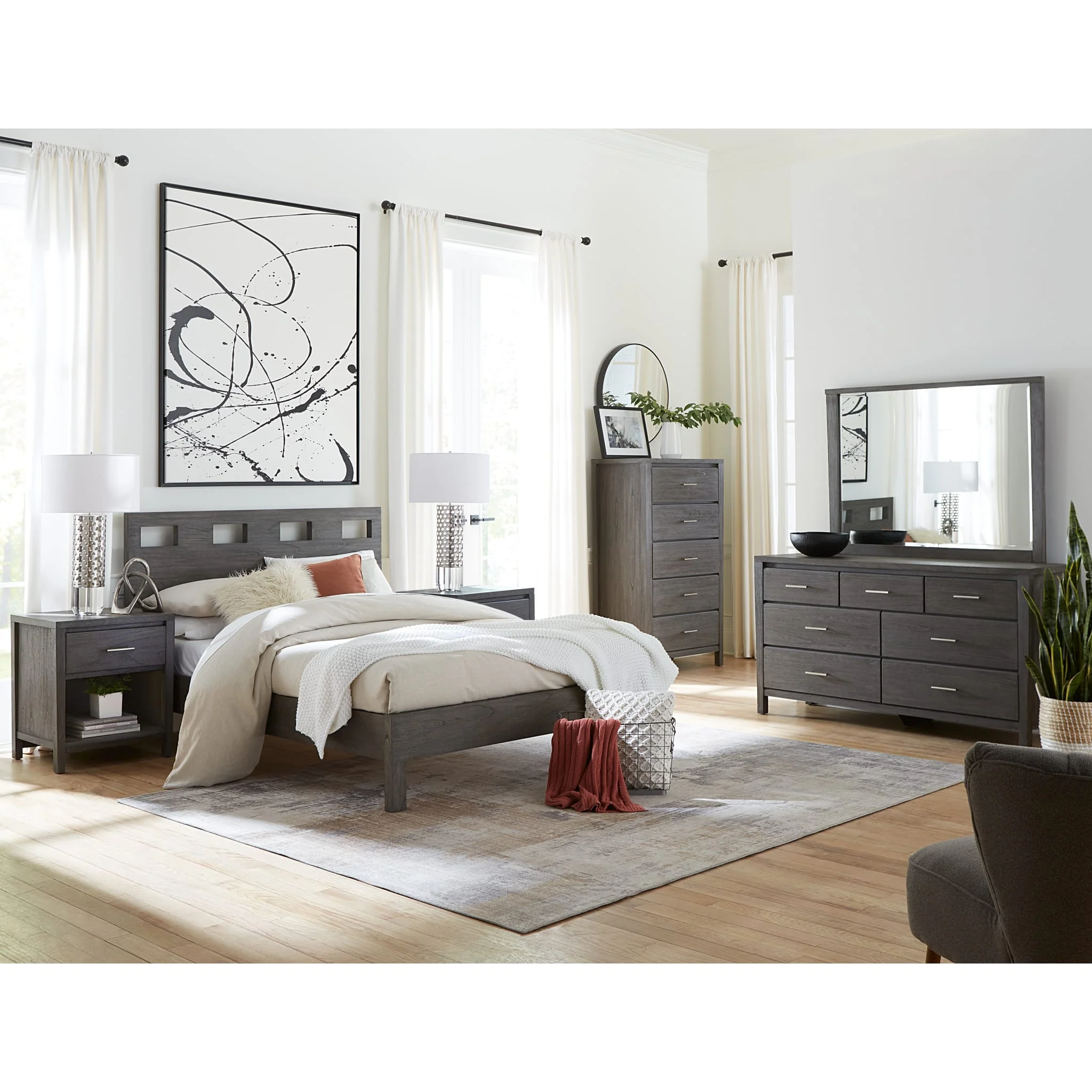 Nevis One Drawer Nightstand in Sharkskin - Image 3