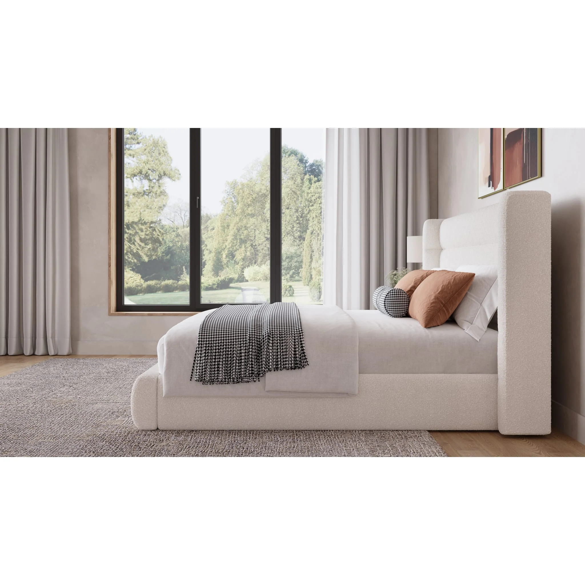 Frank Upholstered Wingback Platform Bed in Cottage Cheese Boucle (2026) - Image 3