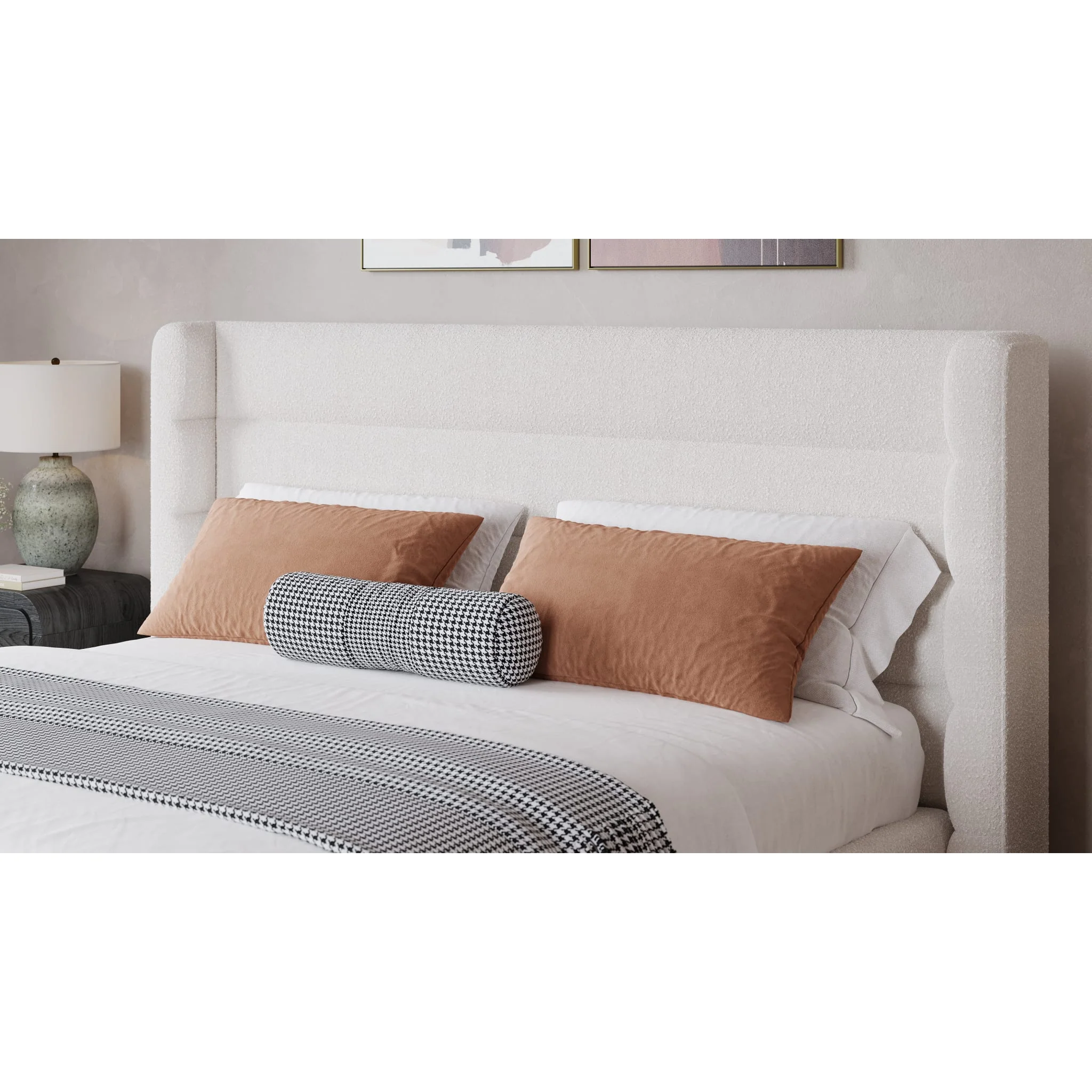 Frank Upholstered Wingback Platform Bed in Cottage Cheese Boucle (2026) - Image 4