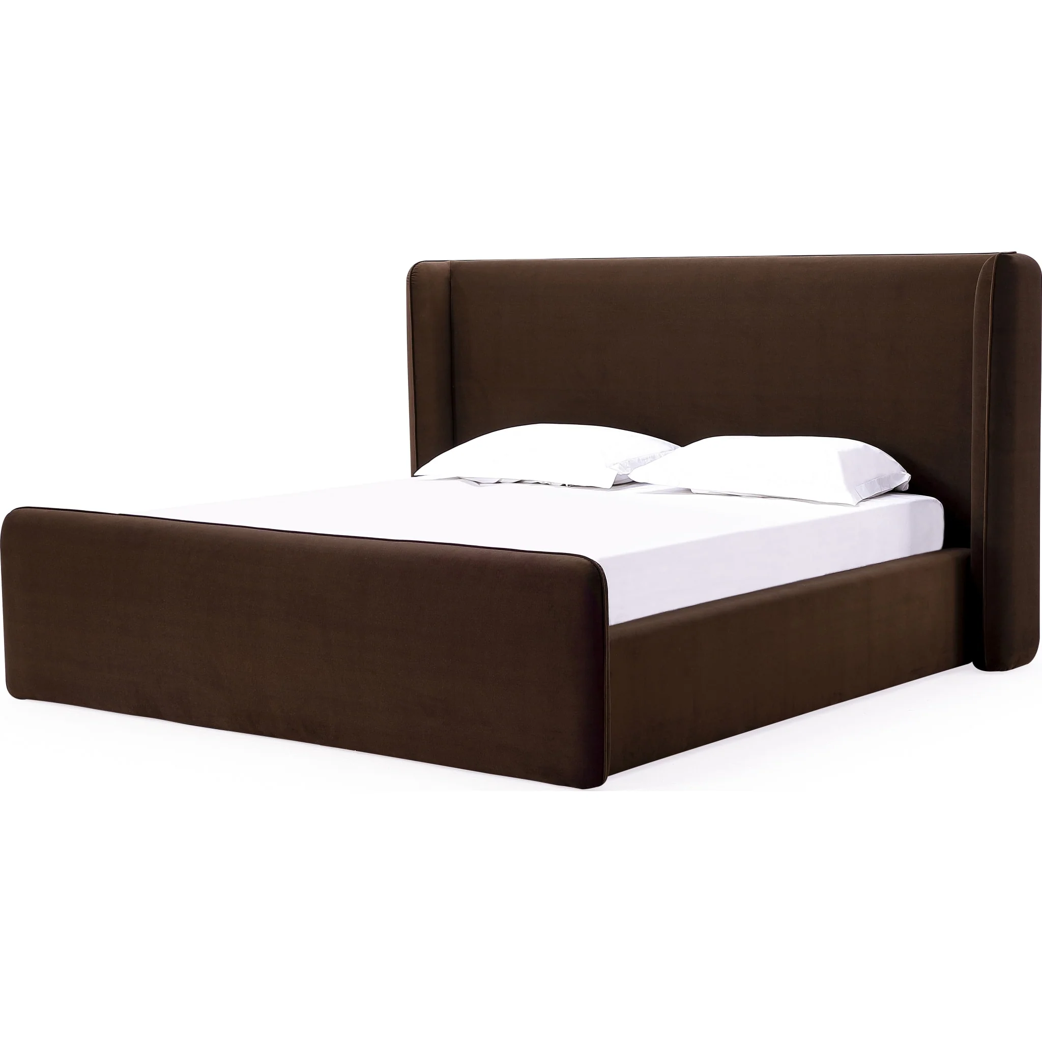 Bacall Velvet Upholstered Wingback Platform Bed in Cola - Image 6