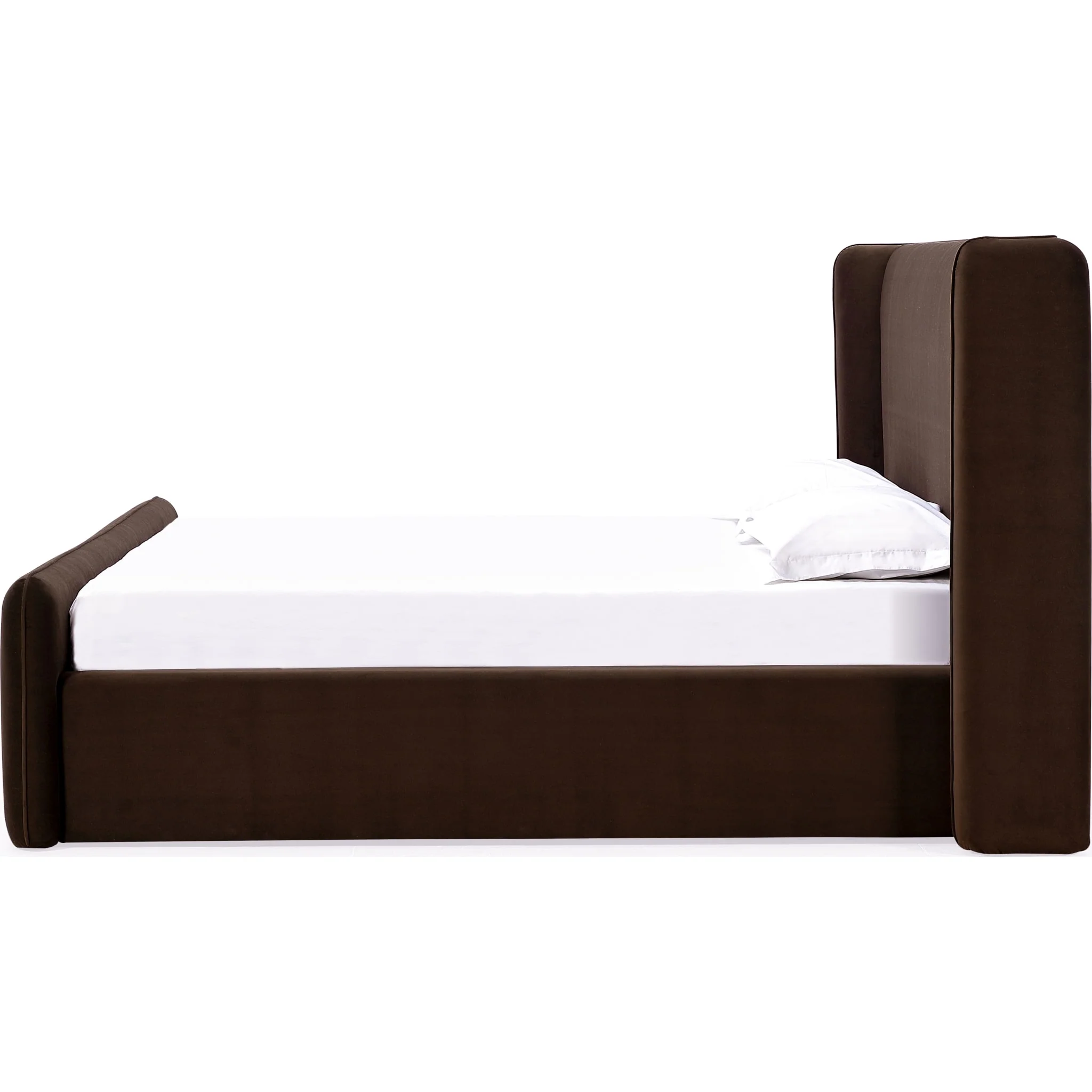 Bacall Velvet Upholstered Wingback Platform Bed in Cola - Image 7