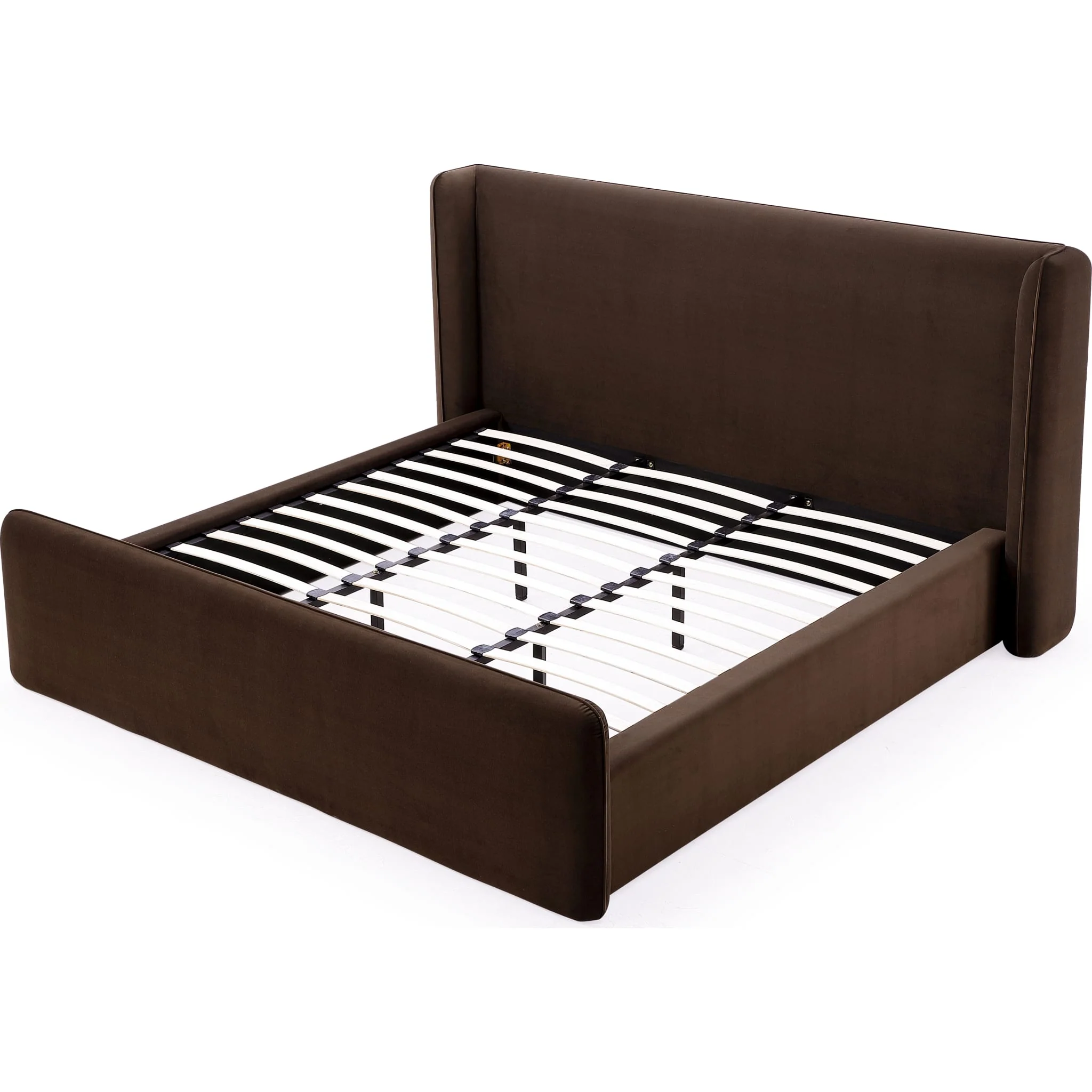 Bacall Velvet Upholstered Wingback Platform Bed in Cola - Image 8