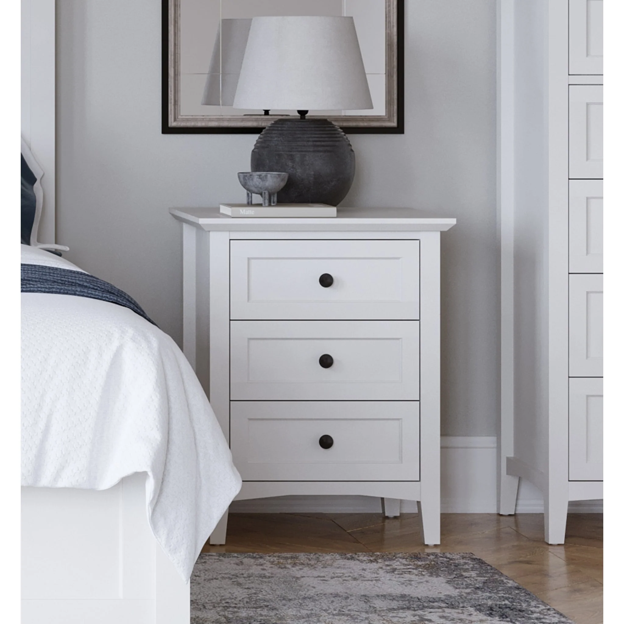 Grace Three Drawer Nightstand in Snowfall White - Image 7