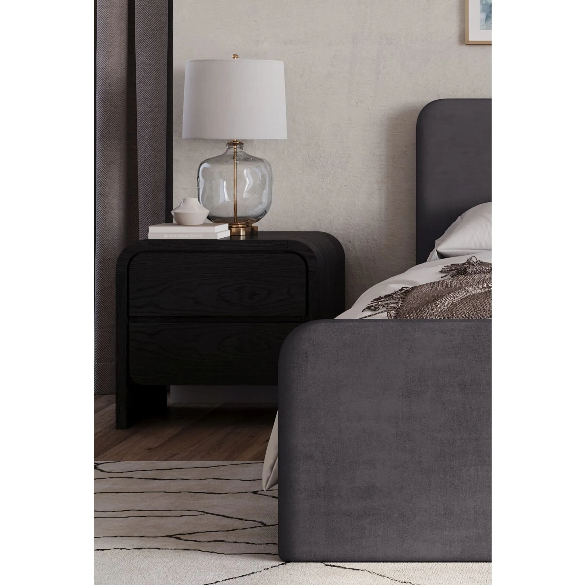 Elora Two Drawer Nightstand in Jet Black Ash - Image 5