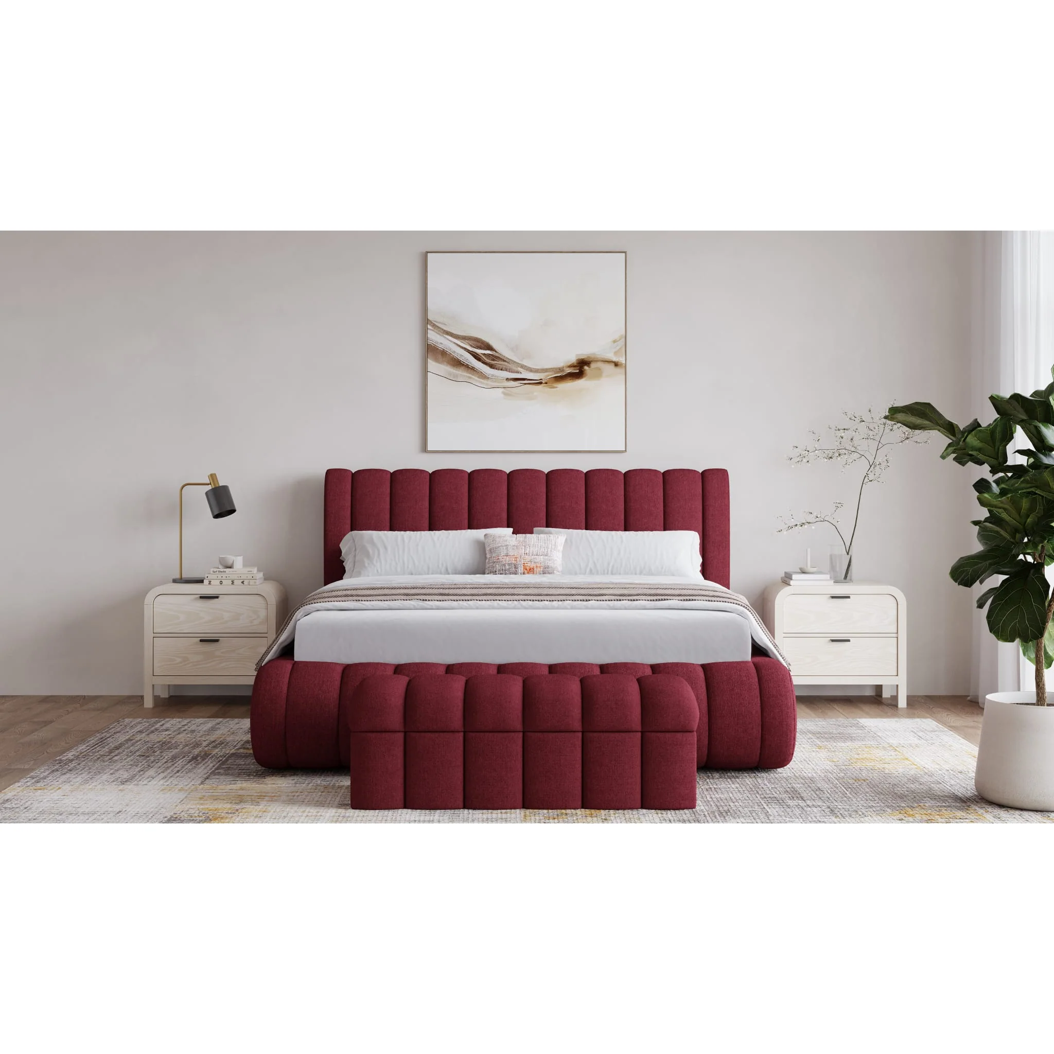 Savage Maximalist Upholstered Bed in Ruby Chenille - Image 3