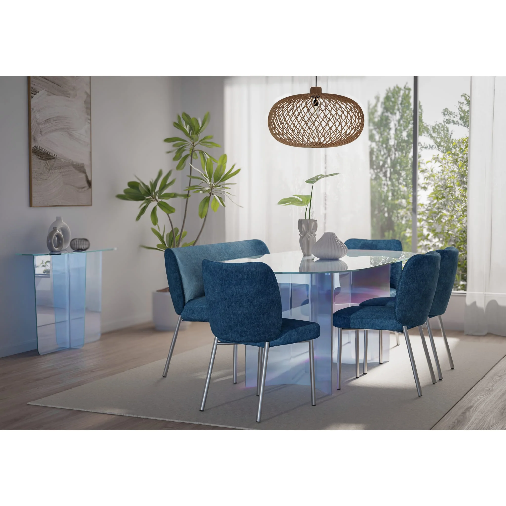 Fomo Chenille-upholstered Stainless Steel Base Dining Chair in Azure - Image 9