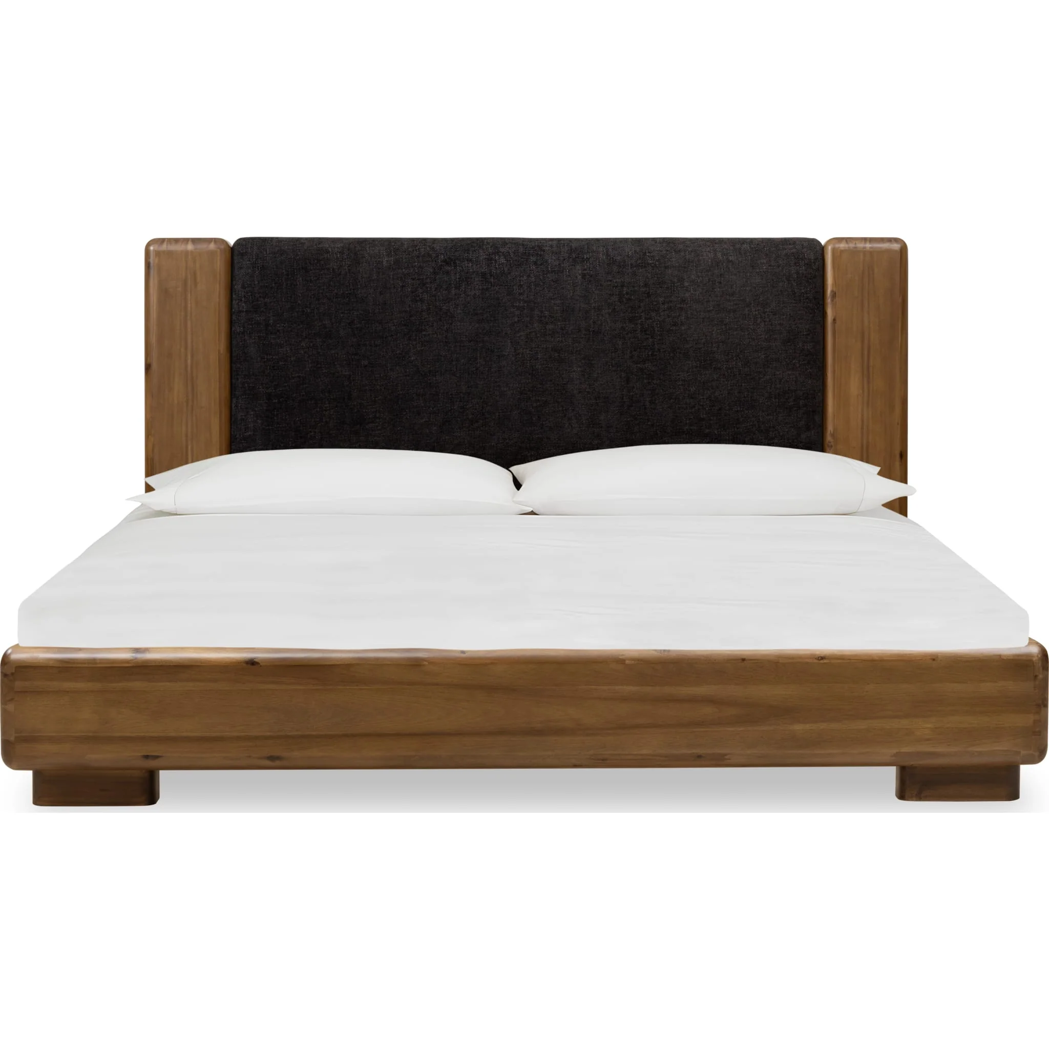Boka Chenille Upholstered Acacia Wood Platform Bed in Black and Impala - Image 3
