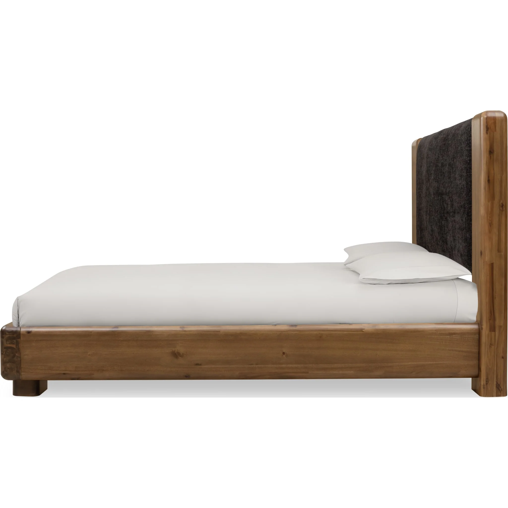 Boka Chenille Upholstered Acacia Wood Platform Bed in Black and Impala - Image 4